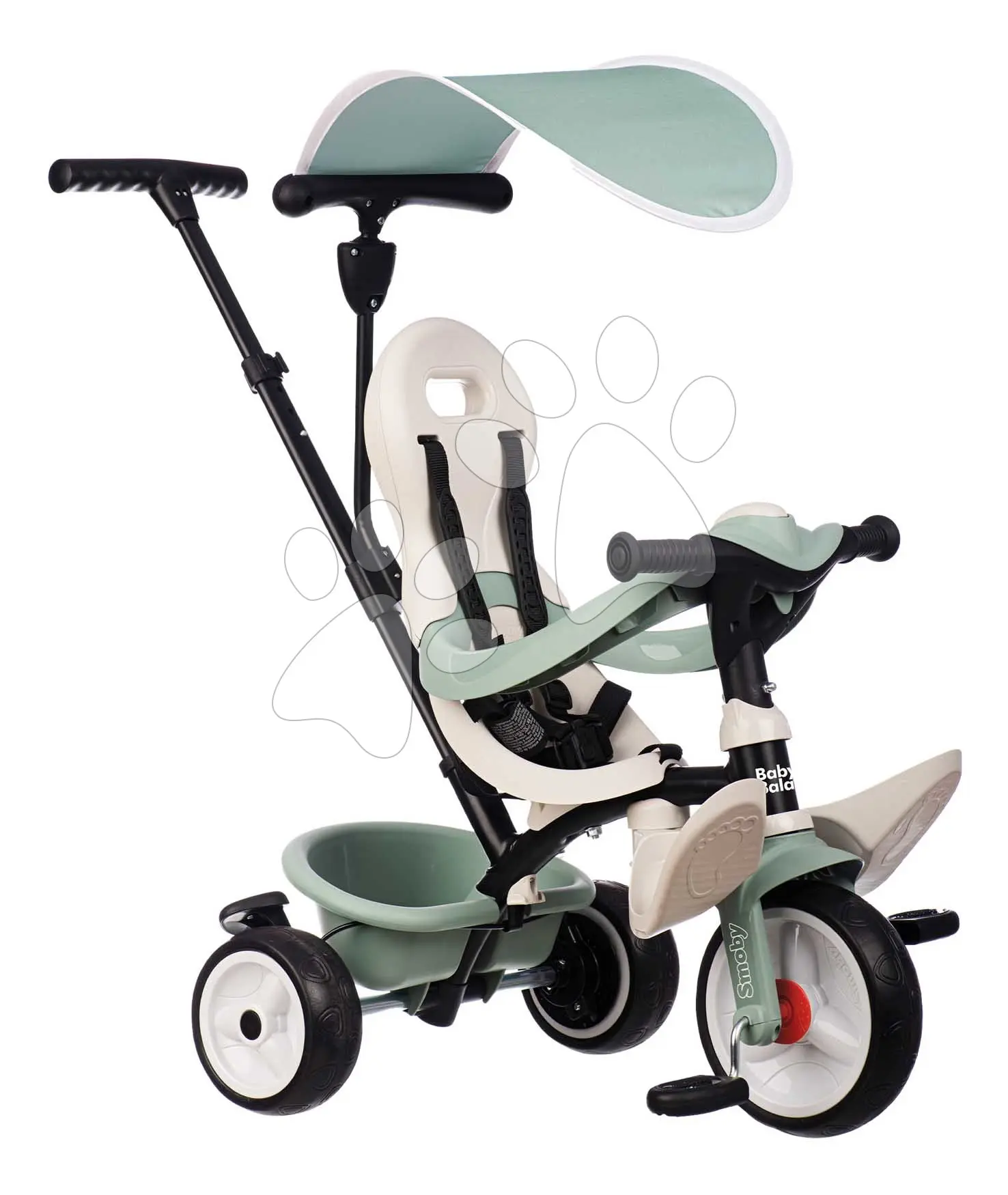 Tříkolka a kočárek v jednom s vysokou opěrkou Baby Balade Tricycle Life Smoby se slunečníkem brzdou a tichými EVA kolečky zelená od 10 měsíců