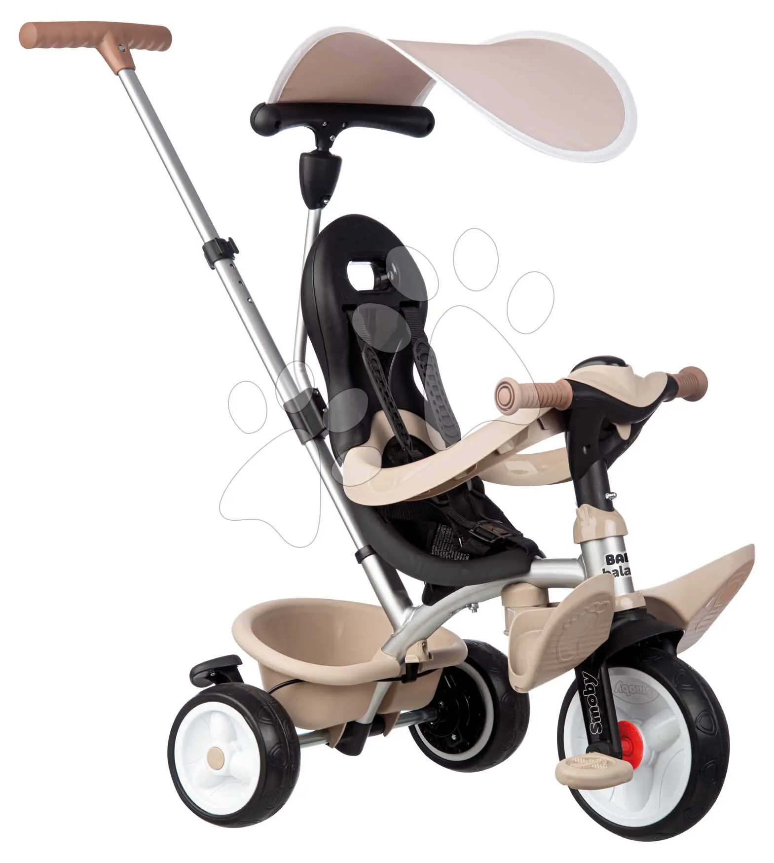 Tříkolka a kočárek 2v1 s vysokou opěrkou Baby Balade Tricycle Beige Smoby s brzdou slunečníkem a tichými EVA koly od 10 měsíců