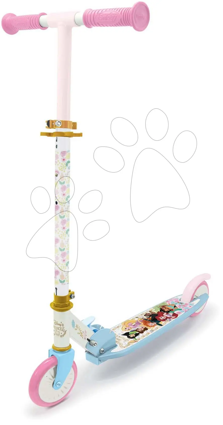 Koloběžka dvoukolová Disney Princess 3 Wheels Foldable Scooter Smoby skládací s brzdou výškově nastavitelná max. 83 cm od 5 letv