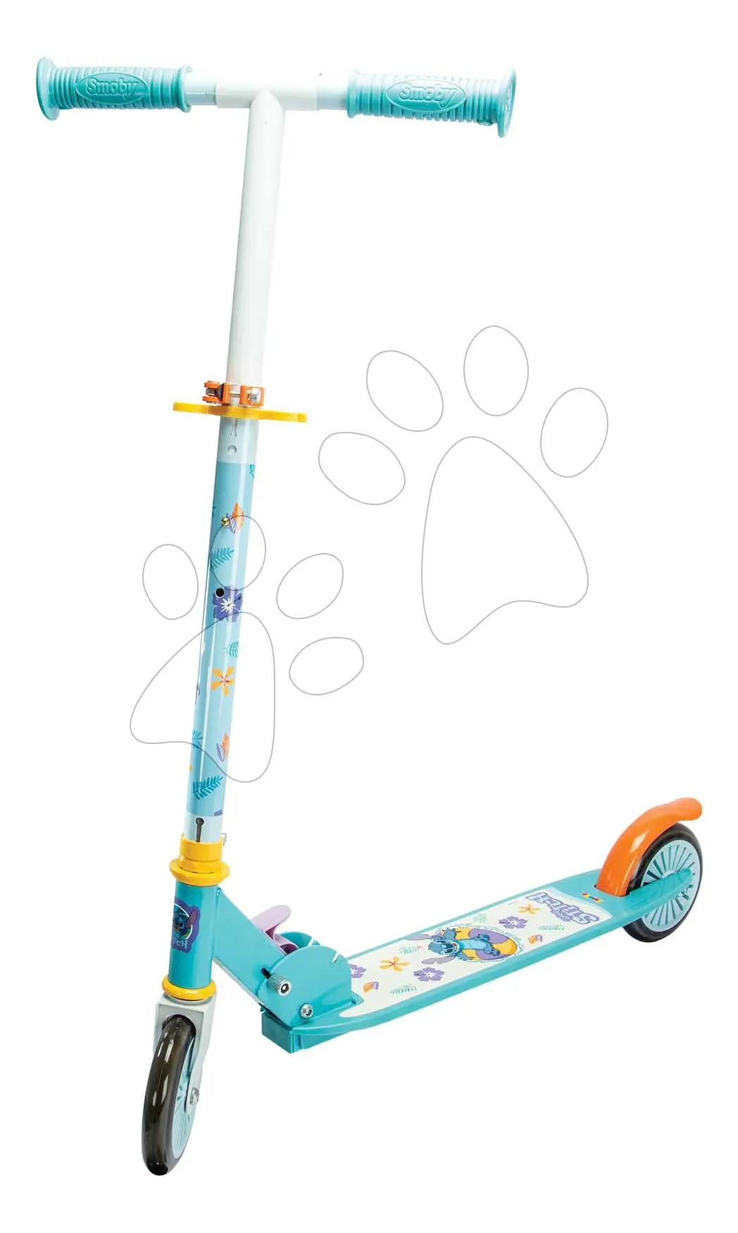 Koloběžka dvoukolová Stitch 2 Wheels Scooter Smoby skládací s brzdou a výškově nastavitelná řídítka max. 83 cm od 5 let