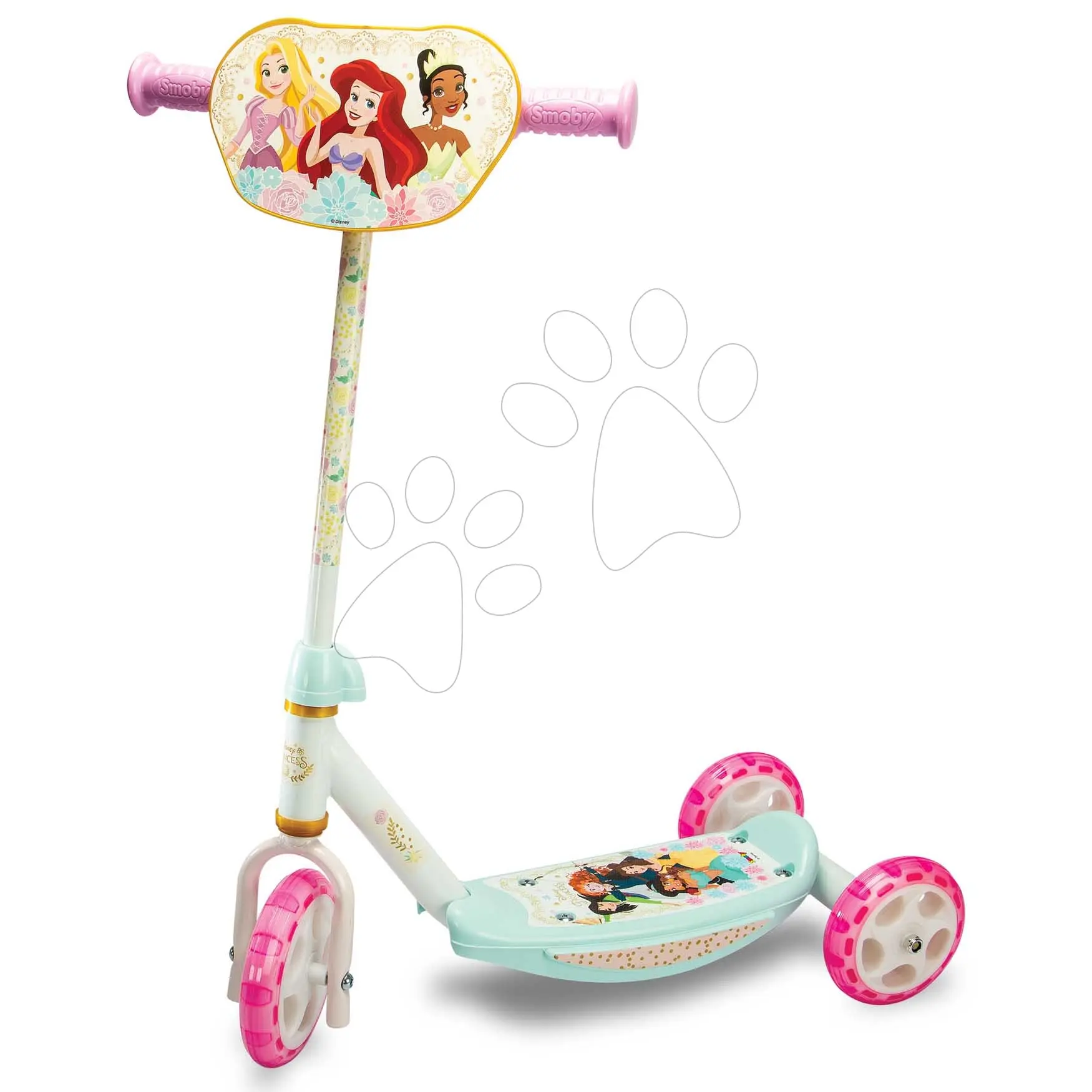 Koloběžka tříkolová Disney Princess 3 Wheels Scooter Smoby protiskluzová s výškově nastavitelnými řídítky max. 67 cm