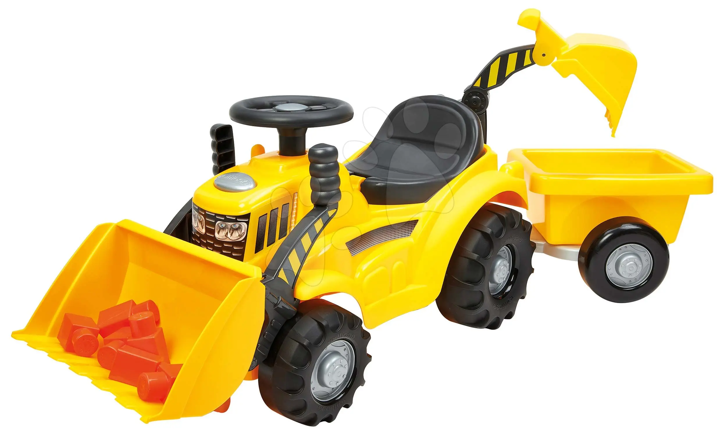 Odrážedlo s přívěsem a nakladačem Ride on Excavator with Trailer Écoiffier s úložným prostorem pod sedadlem od 12 měsíců