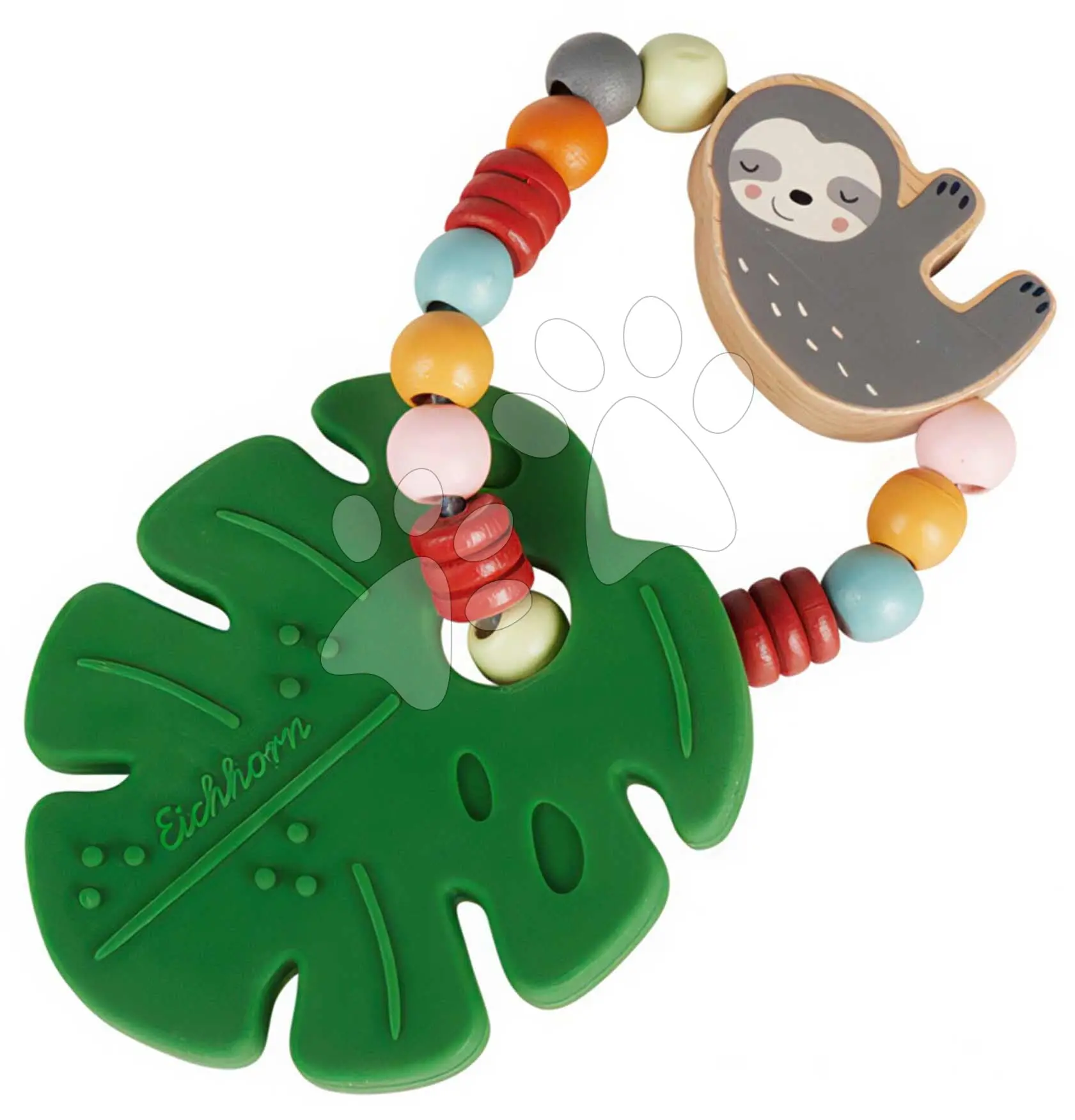 Dřevěné chrastítko Baby Grasping Toy Teething Leaf BeWild Eichhorn s kousátkem ve tvaru listu od 3 měsíců