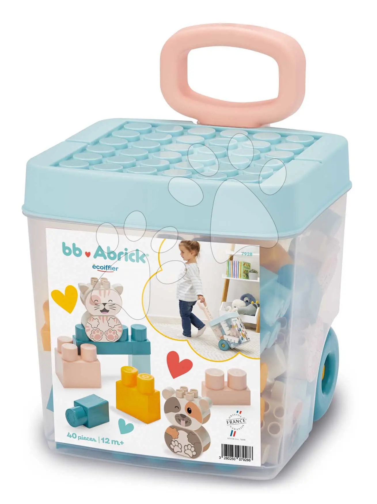 Stavebnice v dóze na kolečkách BB Abrick Écoiffier 40 velkých kostek od 12 měsíců