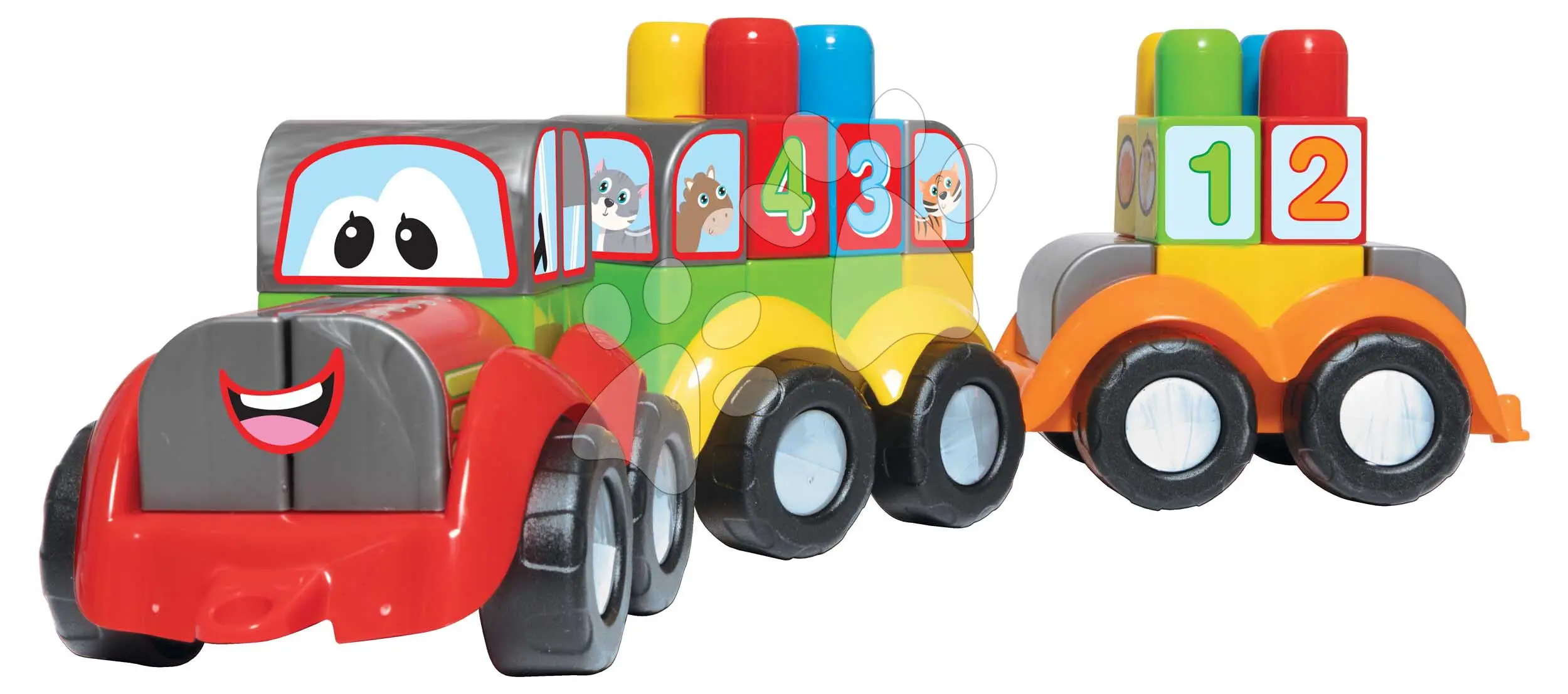 Traktor s přívěsem 123-ABC Dohány s didaktickými kostkami od 12 měsíců