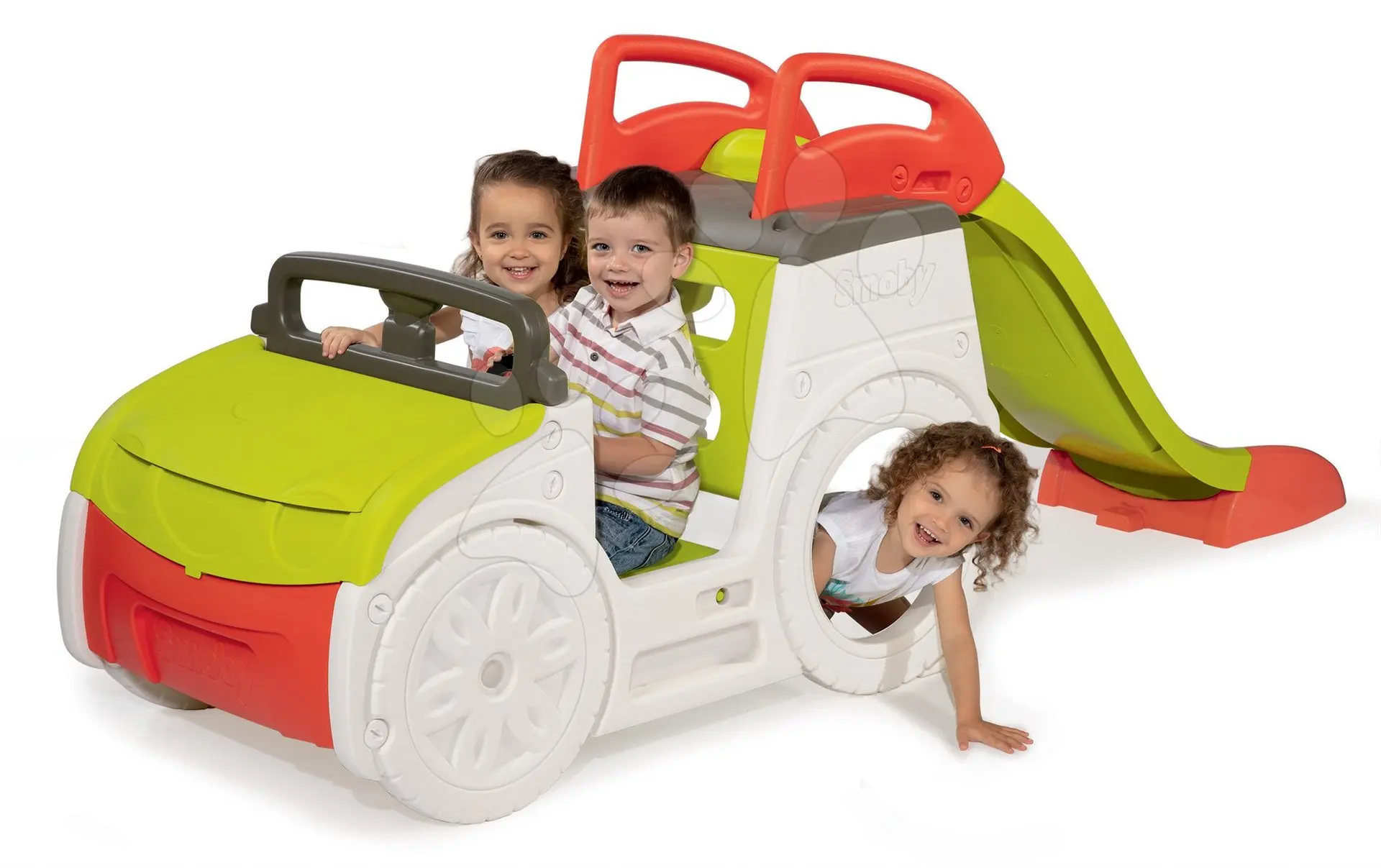 Prolézačka auto Adventure Car Smoby se zvukem, pískovištěm a 150 cm skluzavkou s UV filtrem od 18 měsíců