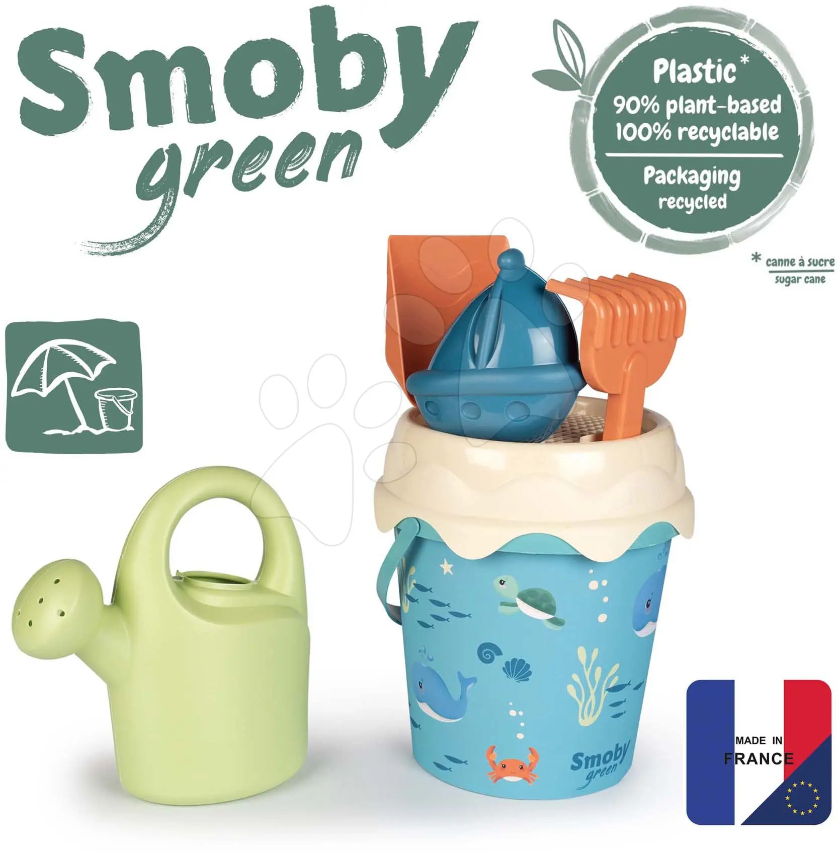 Kyblíček set z cukrové třtiny Ocean Bio Sugar Cane Bucket Smoby 6 dílů z kolekce Smoby Green 100% recyklovatelný od 18 měsíců