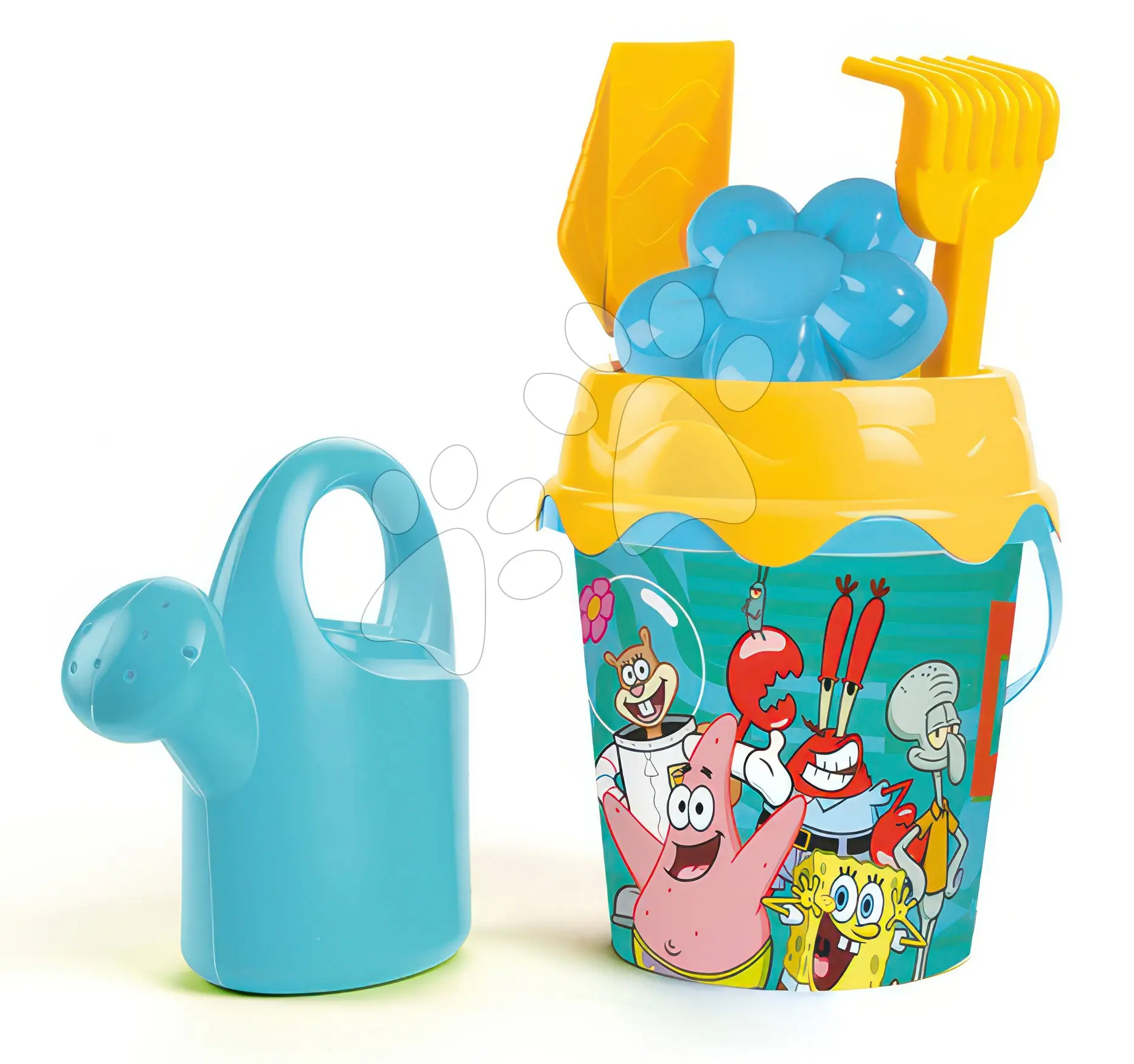 Kbelík set s konvičkou Sponge Bob Garnished Bucket Smoby 6 dílů s lopatkou hrabičkami a bábovičkou 18 cm výška od 18 měsíců