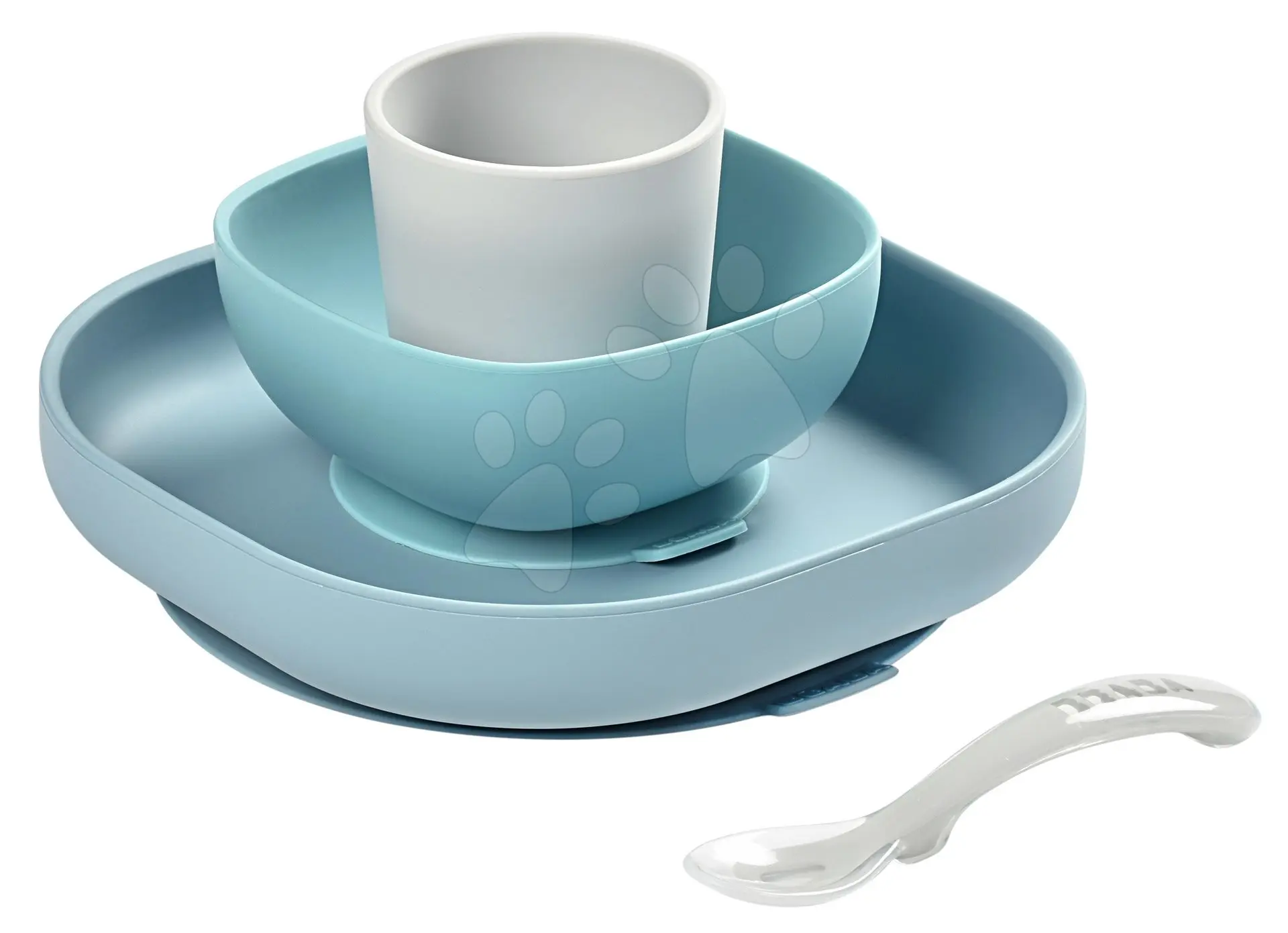 Jídelní sada Silicone Meal Set Pebble Beaba ze silikonu 4dílná zeleno-šedá od 4 měs