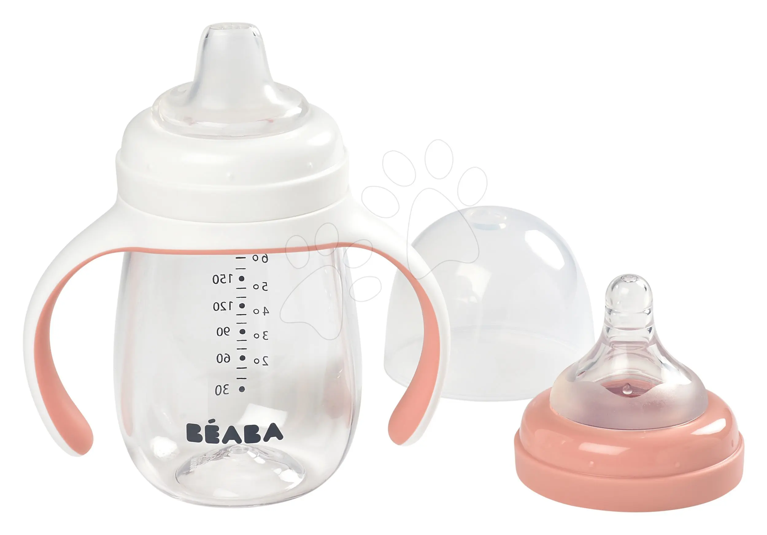 Fixační hrnek na pití Beaba Learning Cup 2v1 Pink 210 ml se slámkou od 4 měsíců