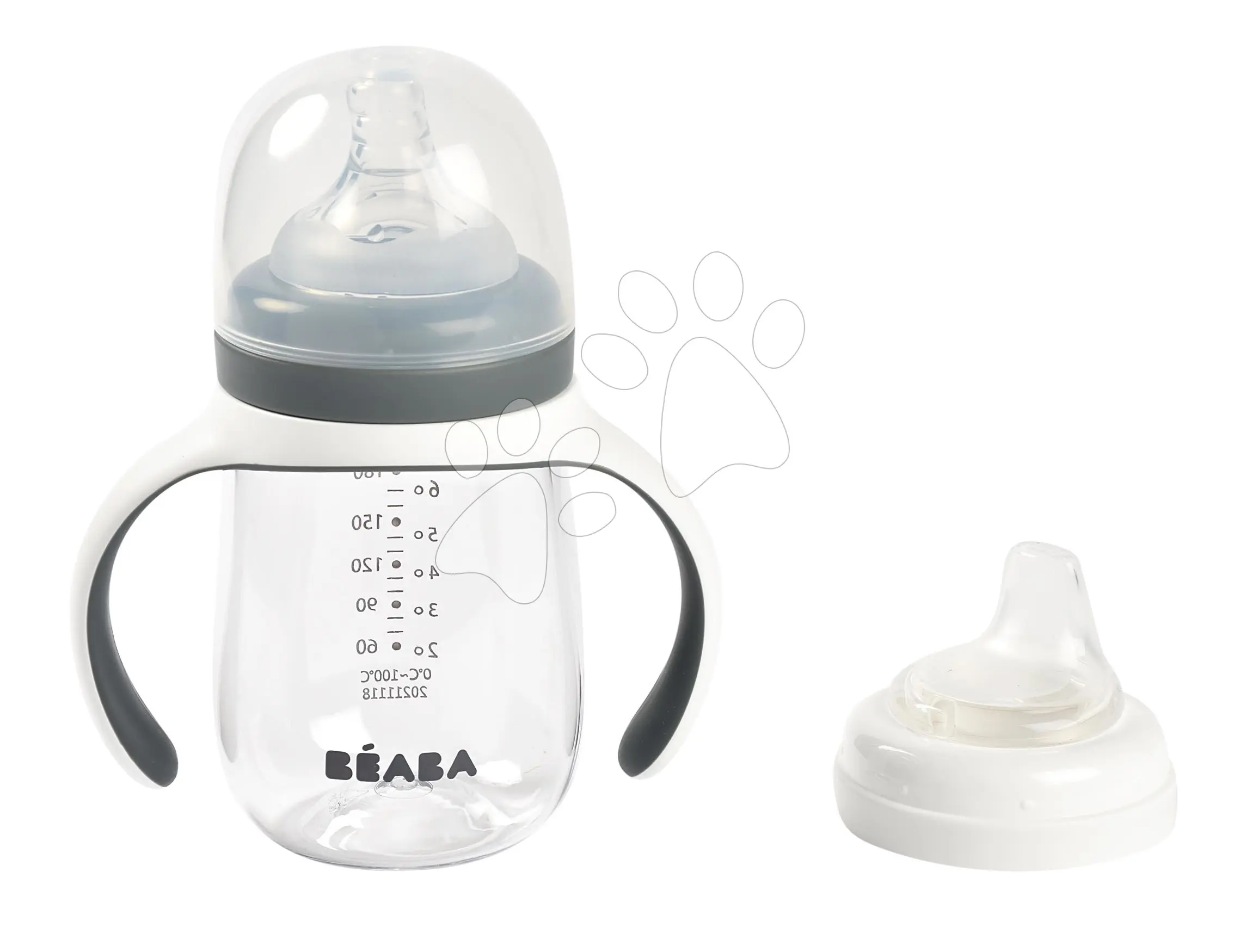 Féša tréninková láhev 2v1 na pití Beaba Mineral Grey 210 ml šedá od 4 měsíců