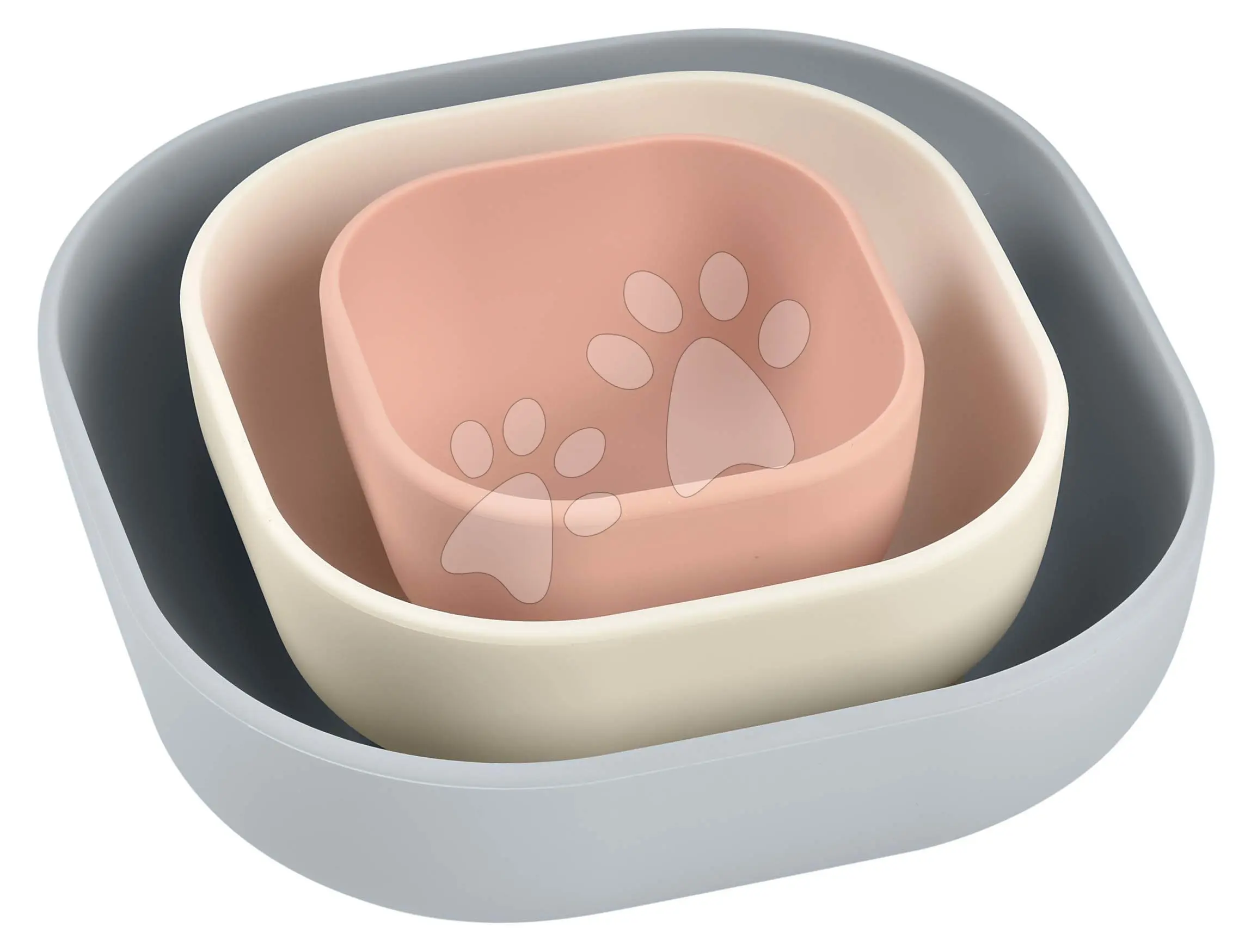 Jedálenská sada Silicone Nesting Bowl Set Beaba Velvet Grey Cotton Dusty Rose ze silikonu 3dílná šedo-růžovo-bílá od 4 měs