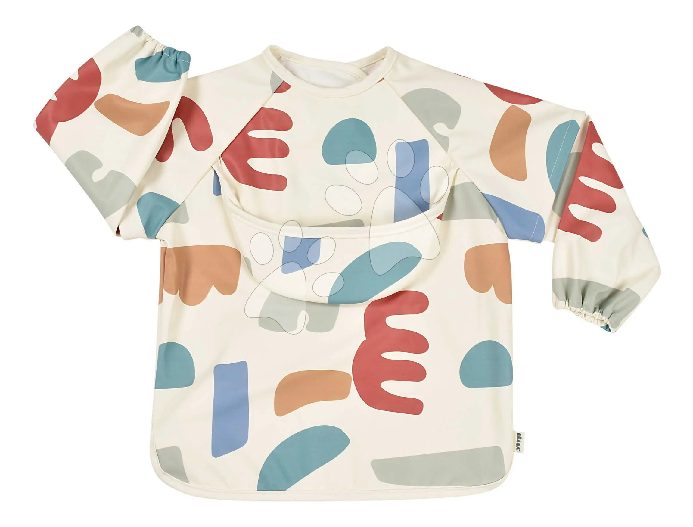 Podbradník 2v1 Bib s odnímatelnými rukávy Playful Beaba s odnímatelnými rukávy voděodolný se vzorem od 4 měs