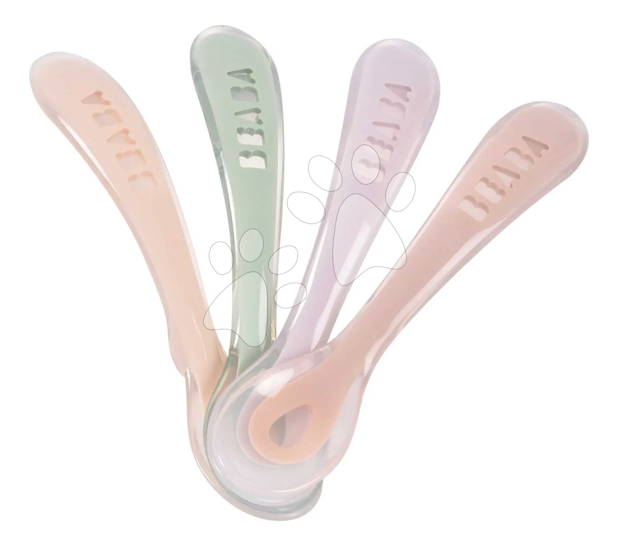 Tréninkové lžičky Second Age Silicone Spoons Cotton Candy Sorbet Mystic Green Lilac Set Beaba ze silikonu na samostatné jedení 4 kusy od 8 měs