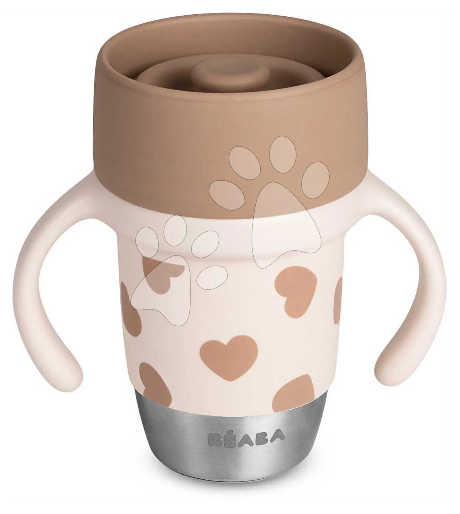 Hrnek pro děti Stainless Steel Learning Cup Click & Drink BIGLove Beaba pro samostatné pití z nerezové oceli hnědý od 12 měsíců