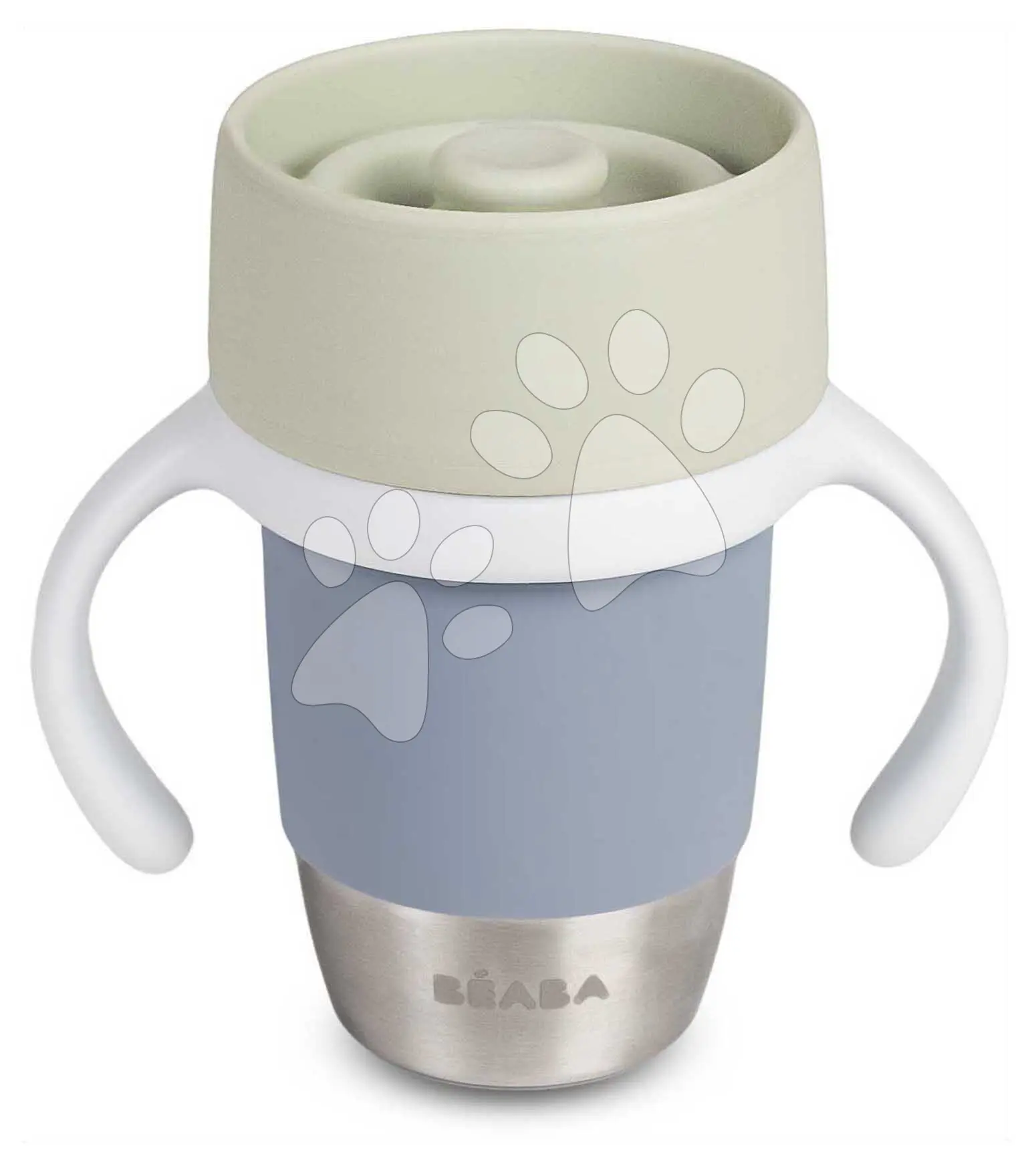 Hrnek pro děti Stainless Steel Learning Cup Click & Drink Pebble Beaba pro samostatné pití z nerezové oceli modro-zelený od 12 měsíců