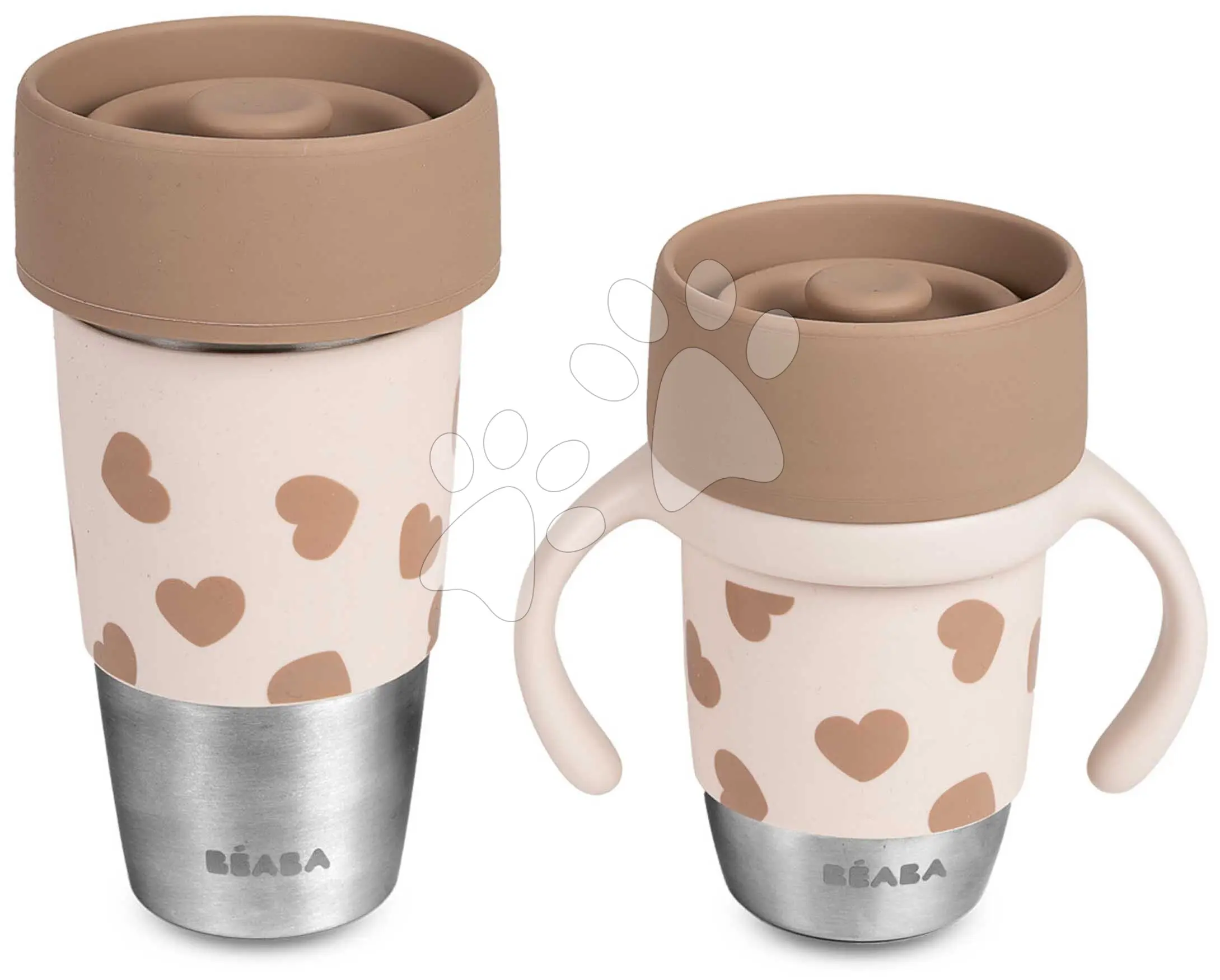 Sada hrnků pro maminku a dítě Mini & Me 2 Stainless Steel Cups Click & Drink BIGLove Beaba z nerezové oceli hnědé 2 kusy od 12 měsíců