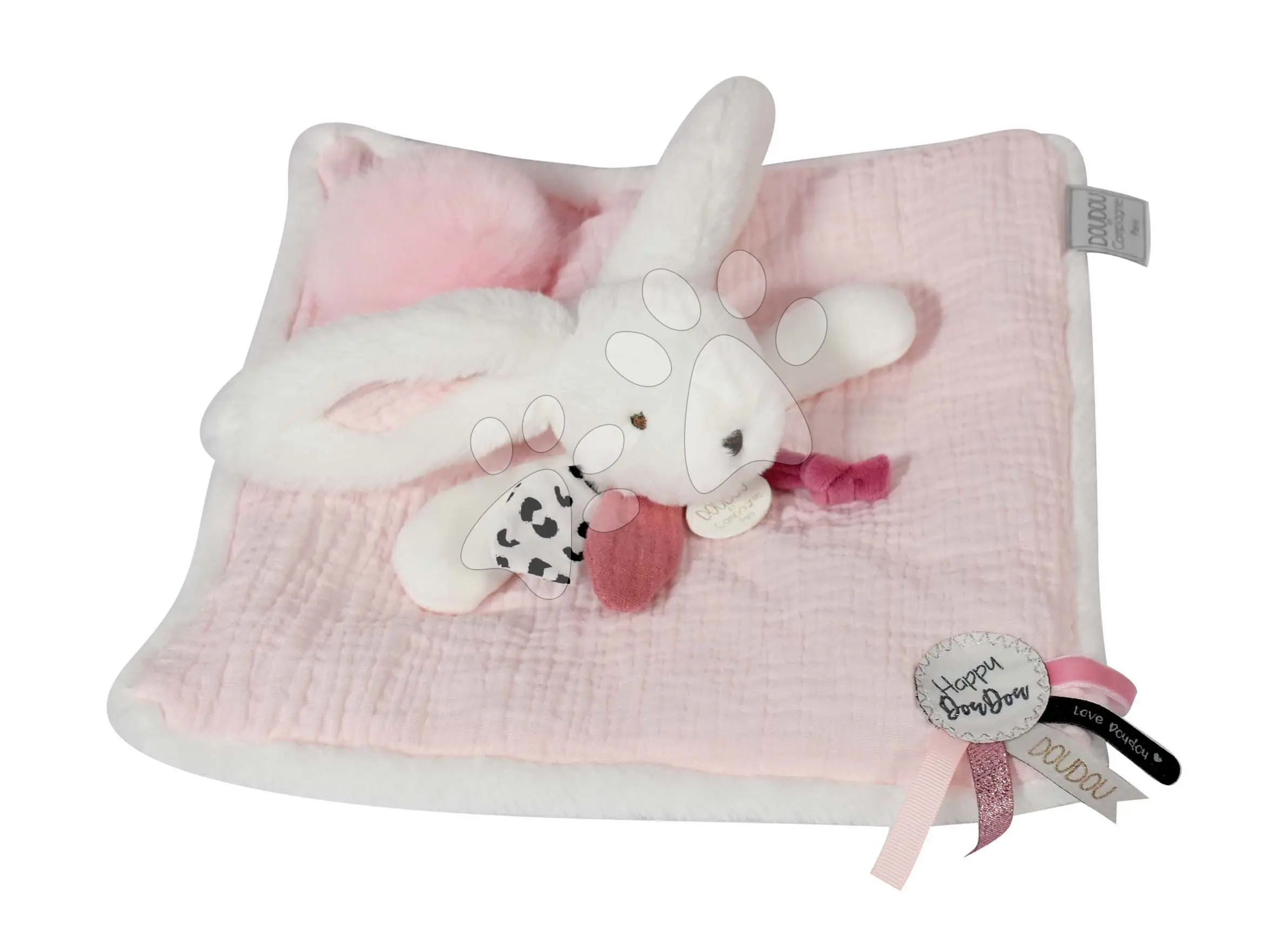 DouDou et Compagnie Paris dárková sada růžová králíček s čtvercovou dečkou 25 cm