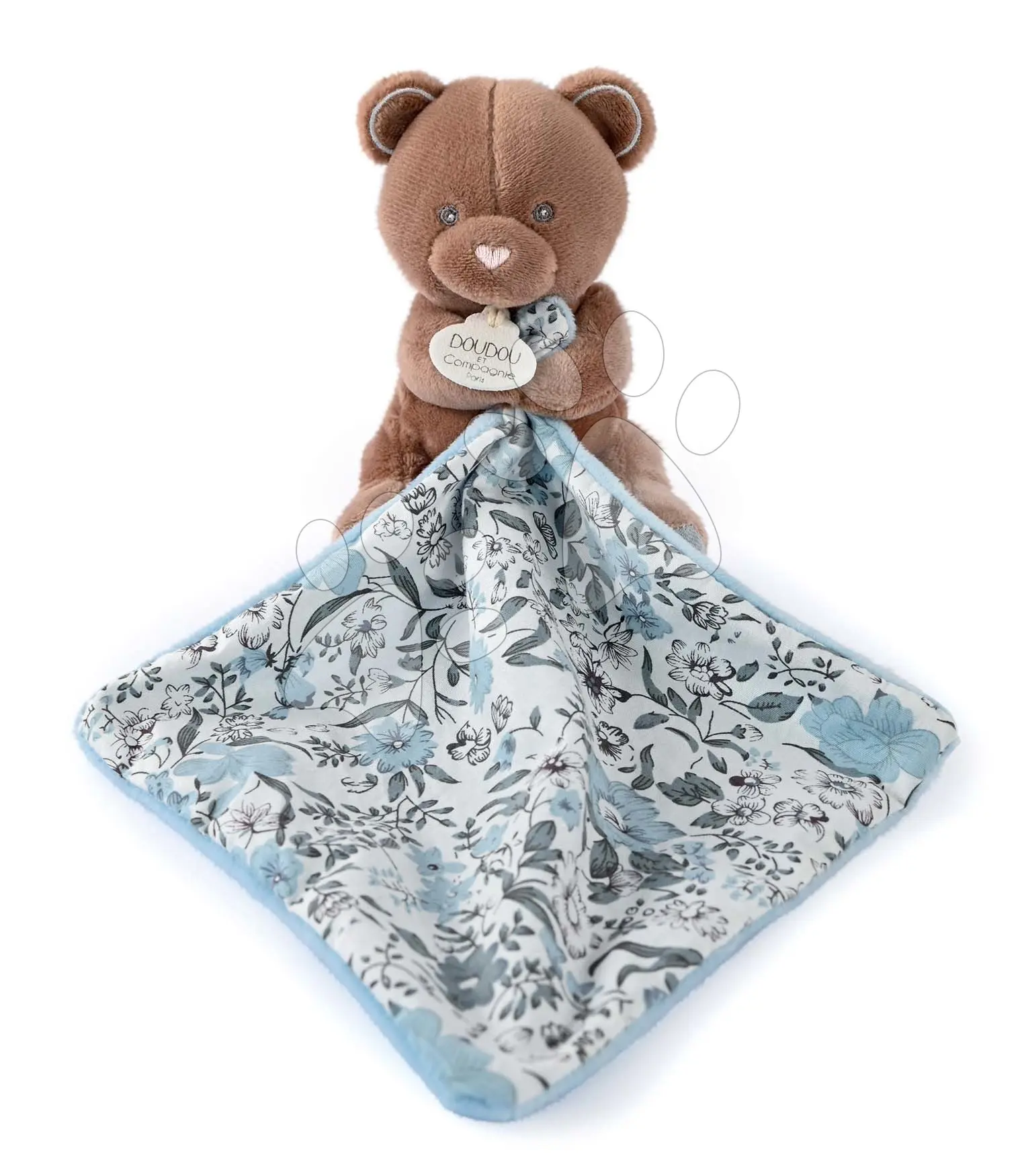 Doudou et Compagnie Plyšový medvedík na maznanie Bear Boh'aime hnedo modrý 12 cm DC4019