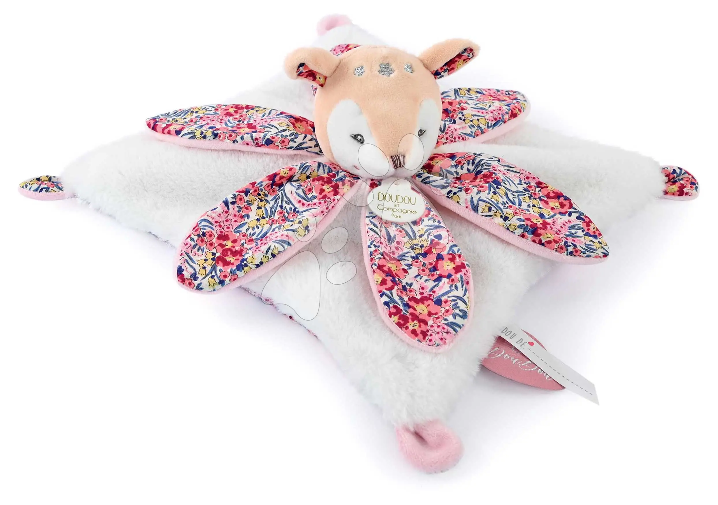 Plyšový jelínek na mazlení Deer Boh'aime Doudou Petal Doudou et Compagnie v dárkovém balení růžový 27 cm od 0 měsíců