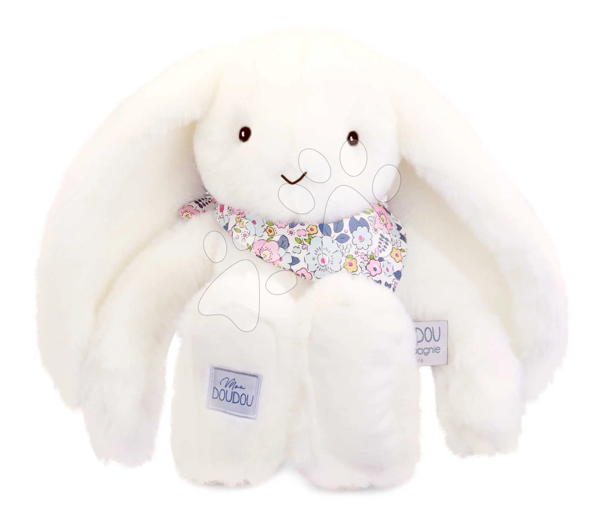 Doudou Plyšový zajíček s šátkem bílý 35 cm