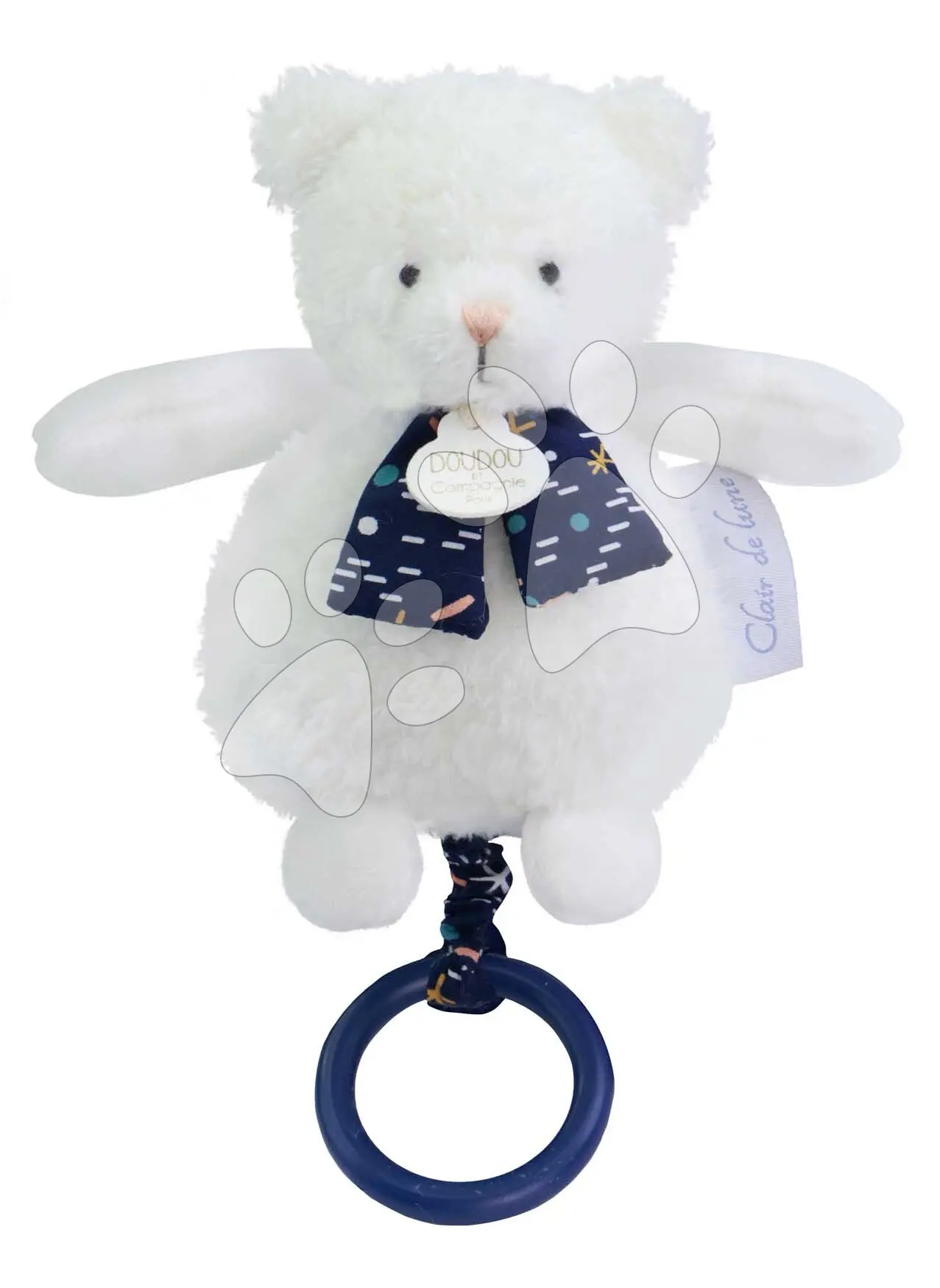 Plyšový medvídek s melodií svítící ve tmě Moonlight Collection Music Box Doudou et Compagnie v dárkovém balení bílý 17 cm od 0 měsíců