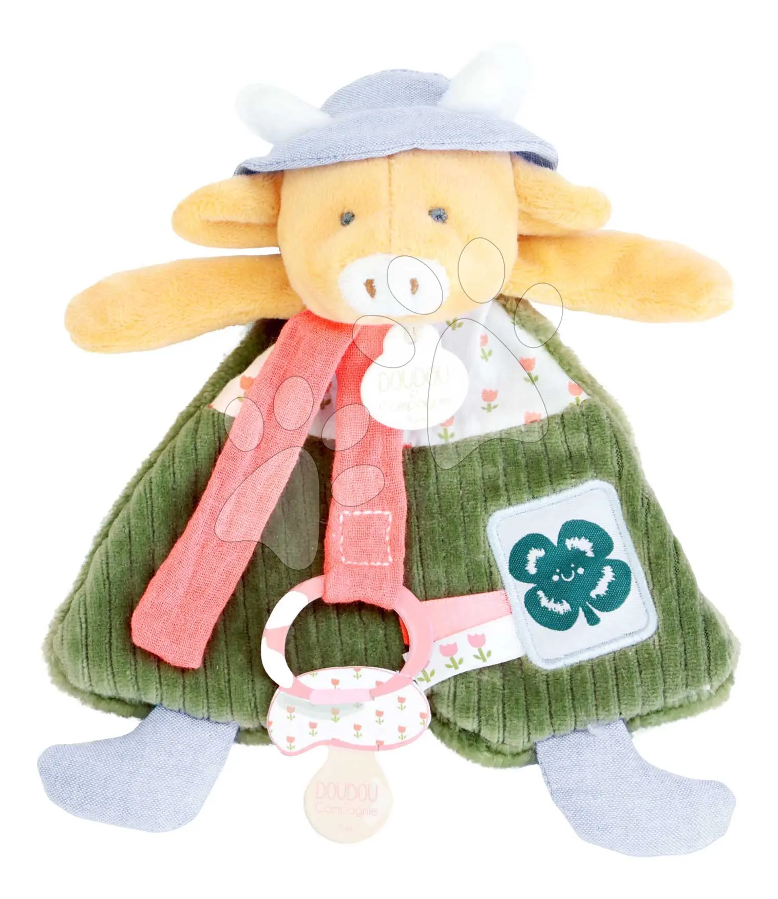 Plyšová kravička s klipsem na dudlík Aneth the Cow My Garden Dummy Holder Doudou et Compagnie v dárkovém balení 19 cm od 0 měsíců