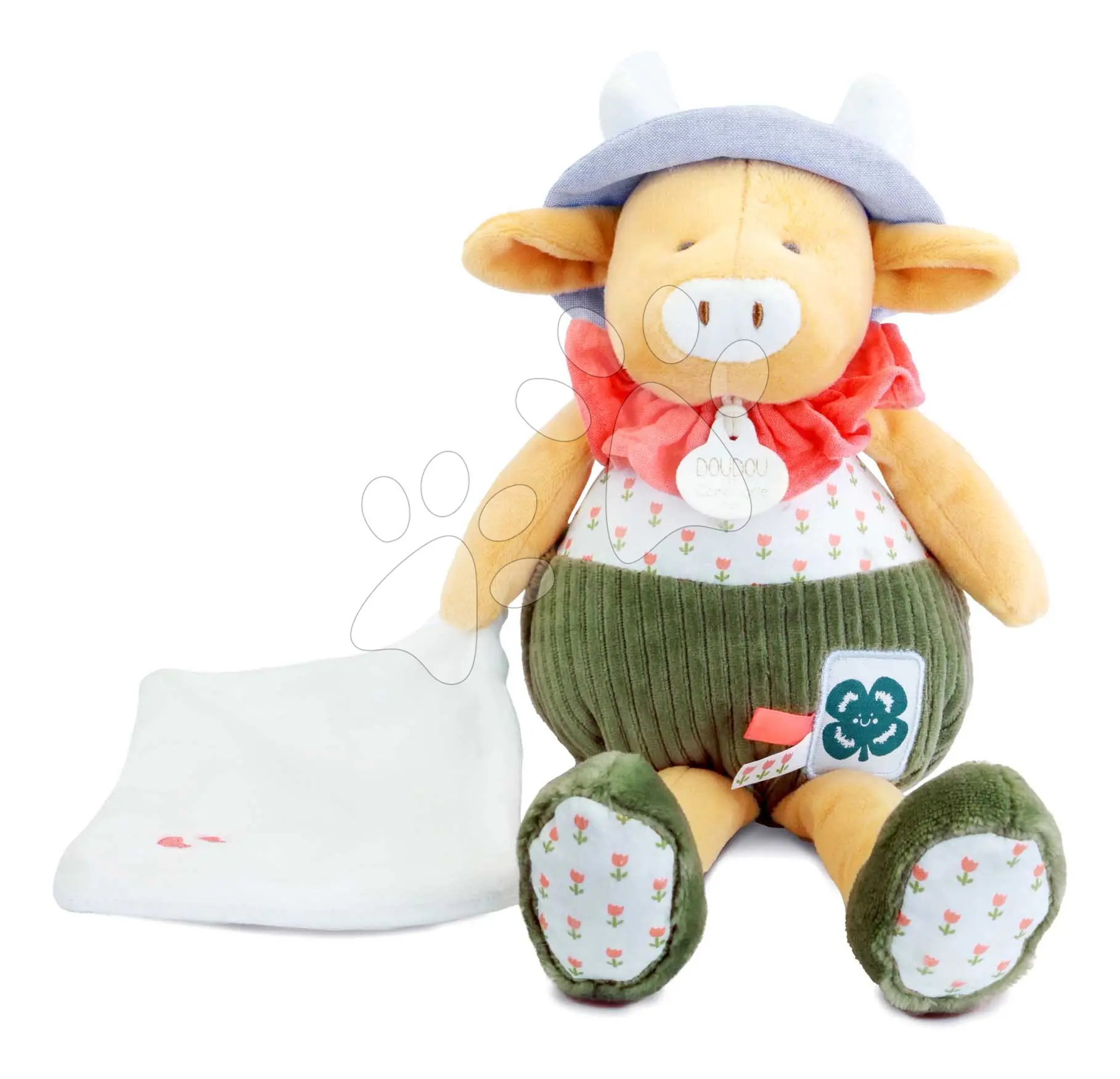 Doudou et Compagnie Paris Doudou dárková sada plyšová kravička Aneth s dečkou zelená 28 cm