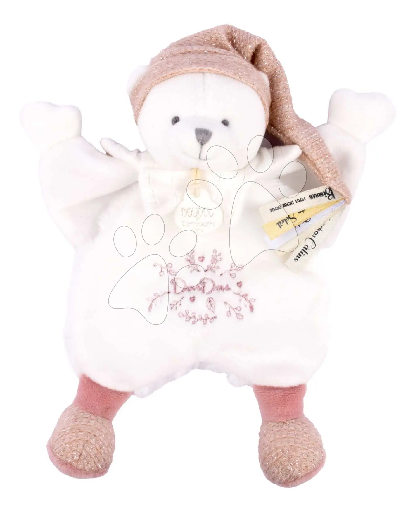 Doudou Dárková sada Plyšový muchláček medvídek s čepičkou růžový 25 cm