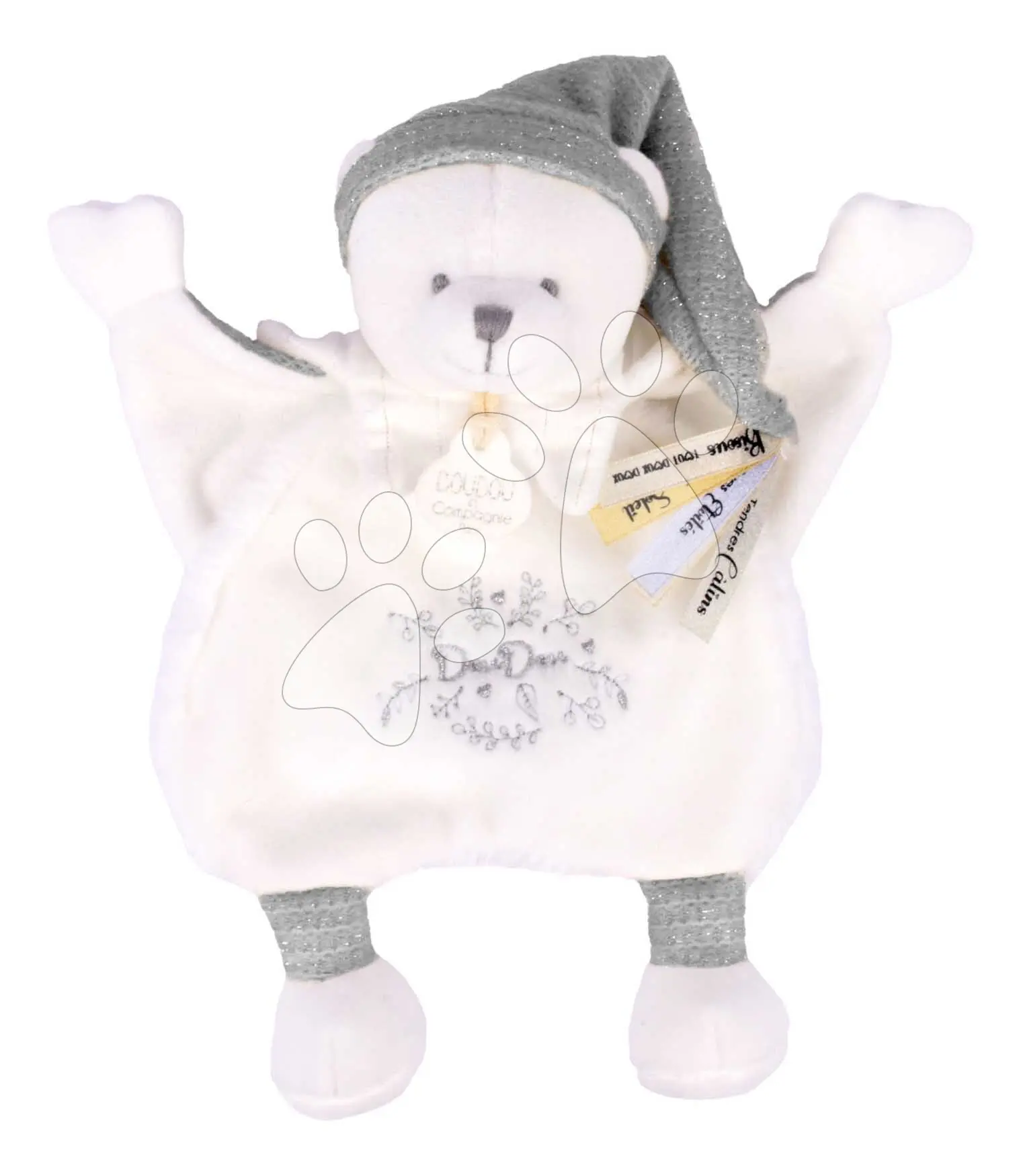 Doudou et Compagnie Paris Doudou dárková sada plyšový muchláček medvídek s čepičkou 25 cm šedý