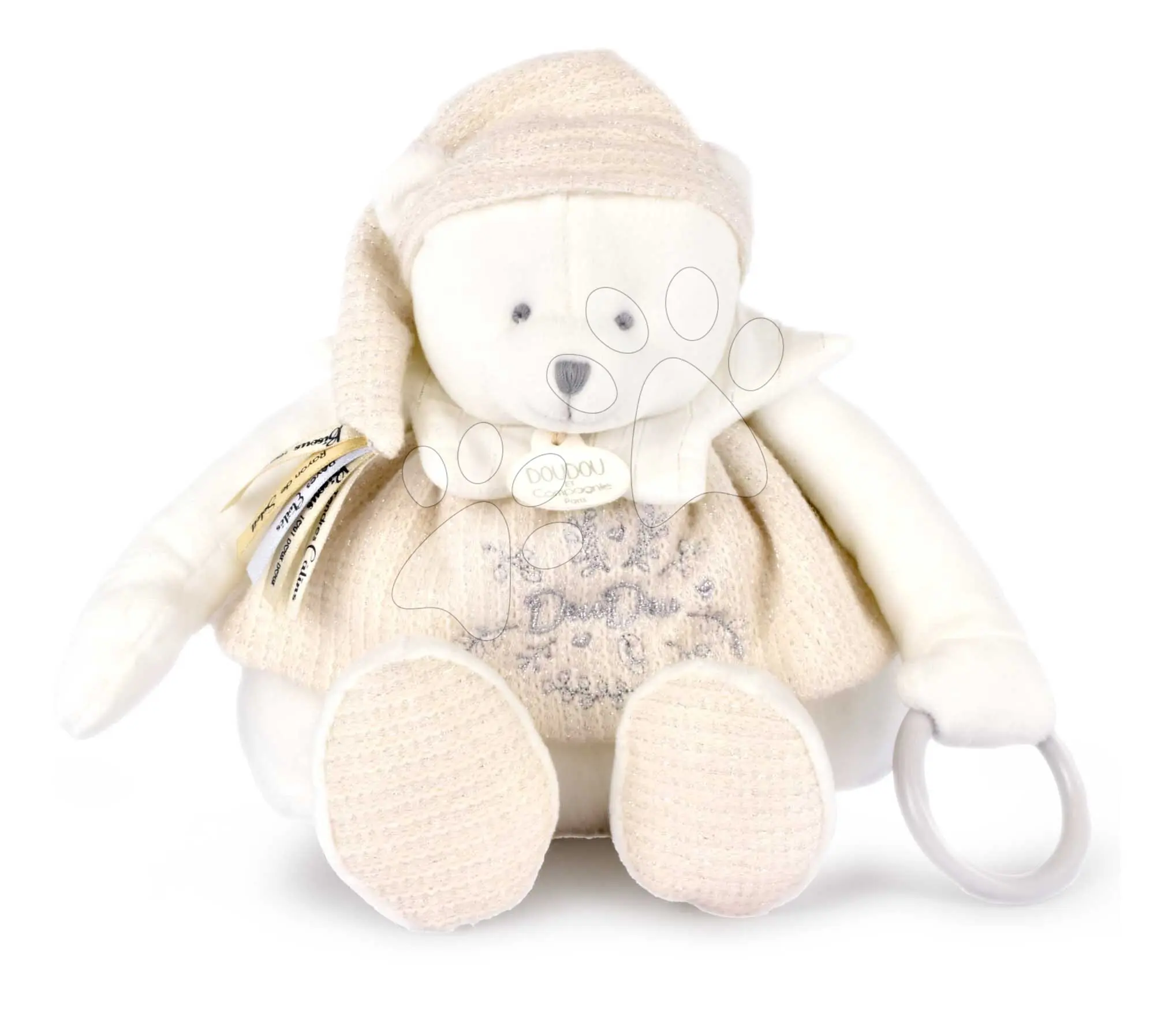 Plyšový medvídek Doudou 25 Years Activity Puppet White Doudou et Compagnie narozeninová edice bílý 30 cm od 0 měsíců