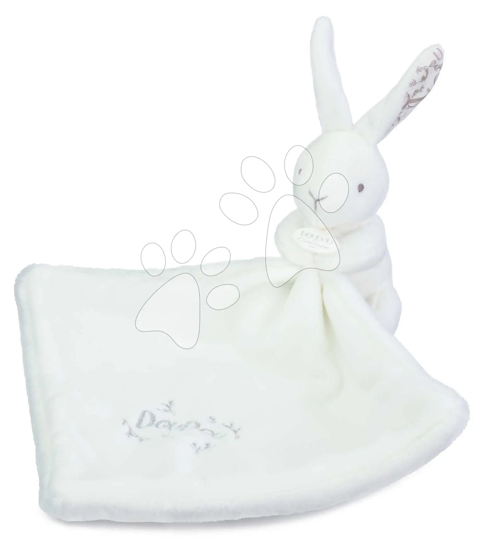 Plyšový zajíček s látkou na mazlení Bunny with a Comforter White Doudou et Compagnie v dárkovém balení bílý 10 cm od 0 měsíců