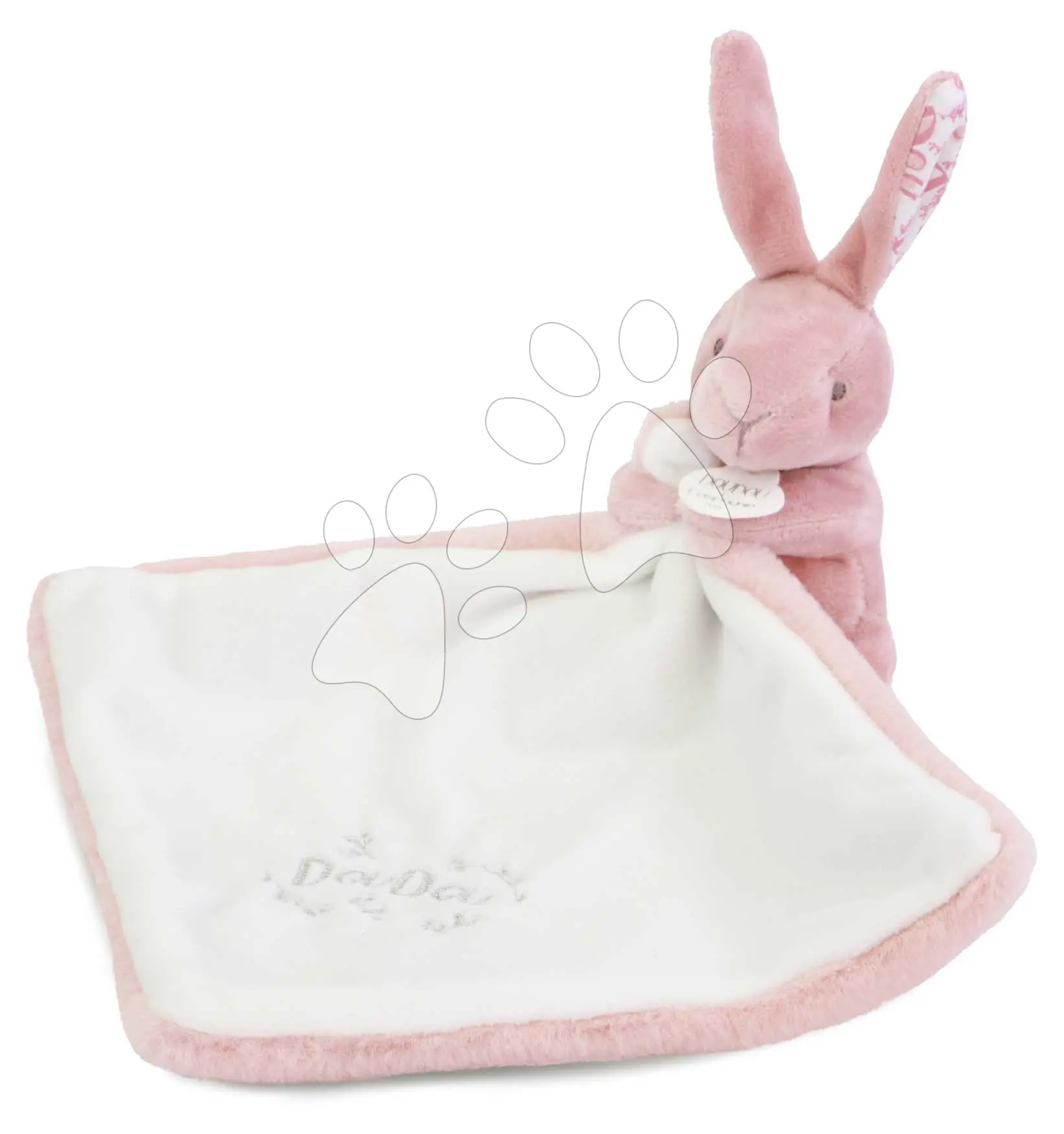 Plyšový zajíček s látkou na mazlení Bunny with a Comforter Pink Doudou et Compagnie v dárkovém balení růžový 10 cm od 0 měsíců