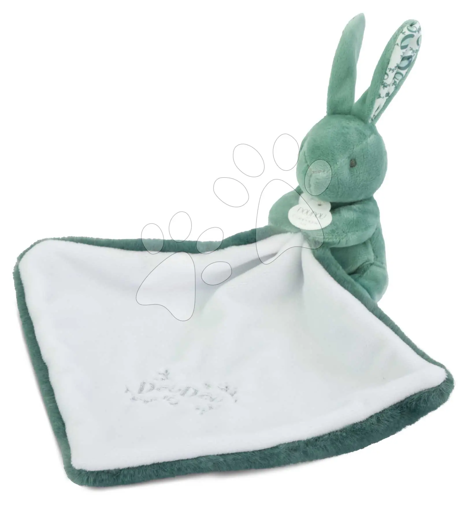 Plyšový zajíček s látkou na mazlení Bunny with a Comforter Sage Green Doudou et Compagnie v dárkovém balení zelený 10 cm od 0 měsíců