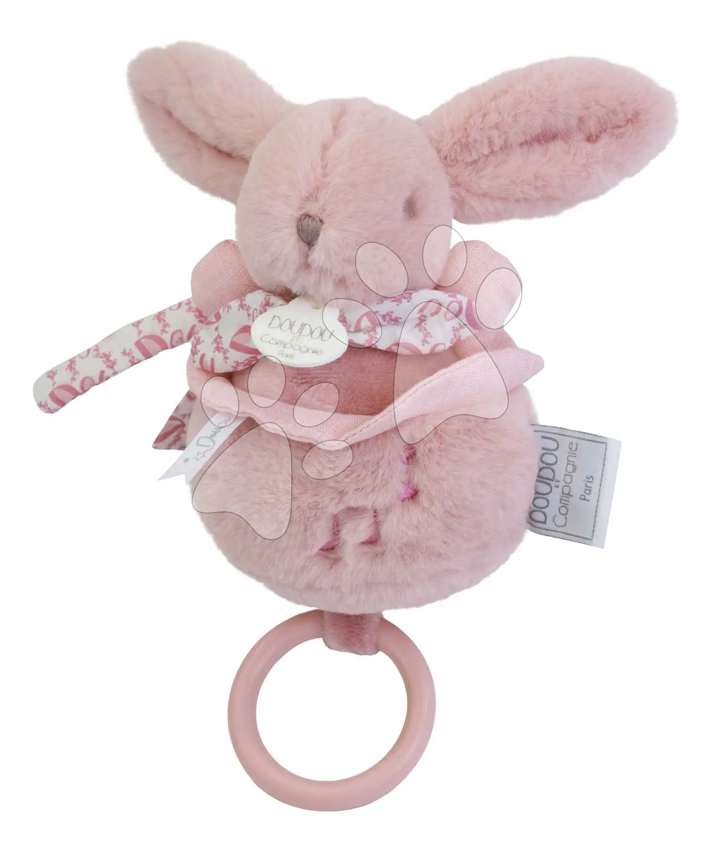 Plyšový zajíček s melodií Lapin Doudou Music Box Pink Doudou et Compagnie v dárkovém balení růžový 20 cm od 0 měsíců