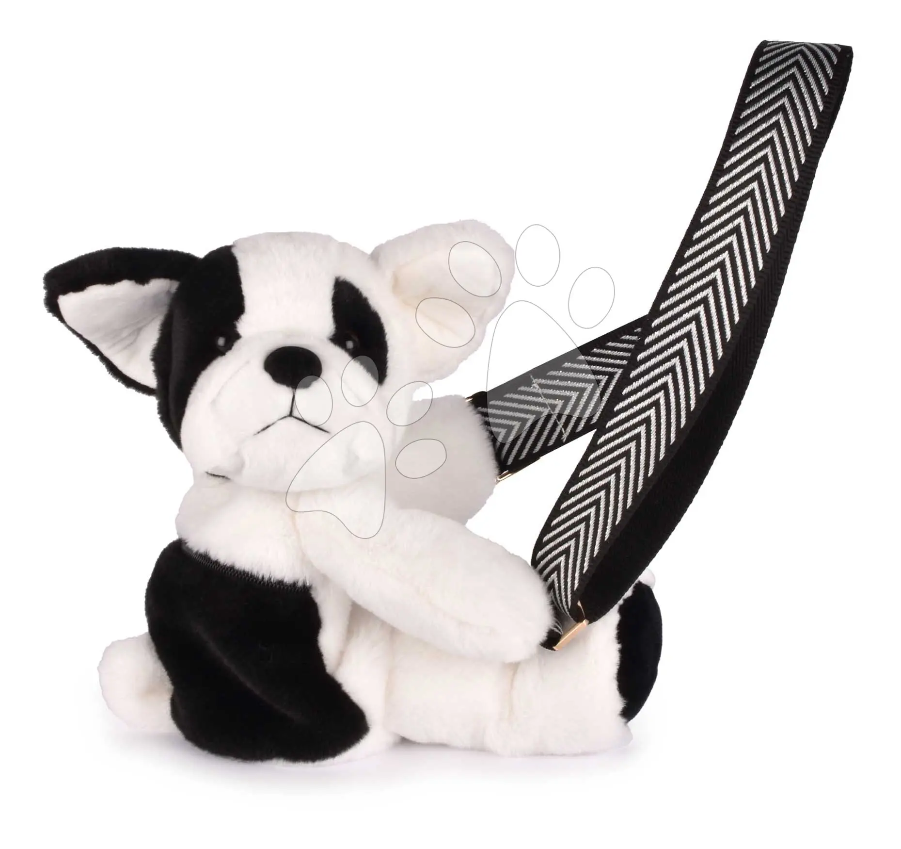 Plyšový crossbody vak pejsek Bag Dog Black & White Doudou et Compagnie s popruhem černo-bílý 30 cm od 24 měsíců