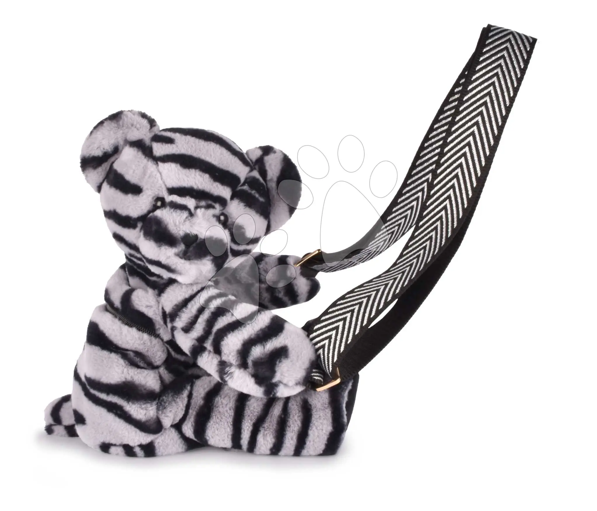 Plyšový crossbody vak medvídek Bag Zebra Teddy Bear Doudou et Compagnie s popruhem šedo-černý 30 cm od 24 měsíců