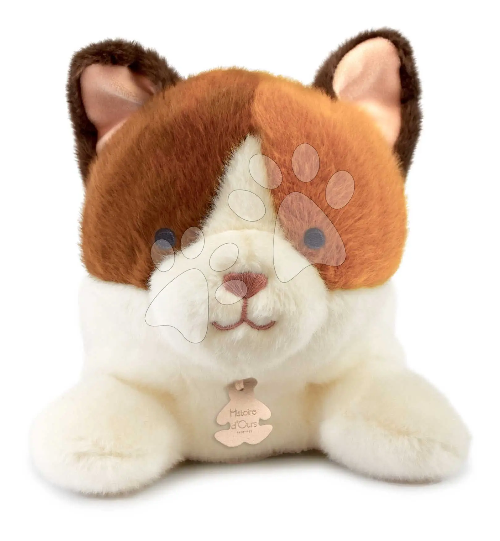 Plyšová kočička s těžkým bříškem P'tit Relax Cat Histoire d’ Ours bílo-hnědá 22 cm od 0 měsíců