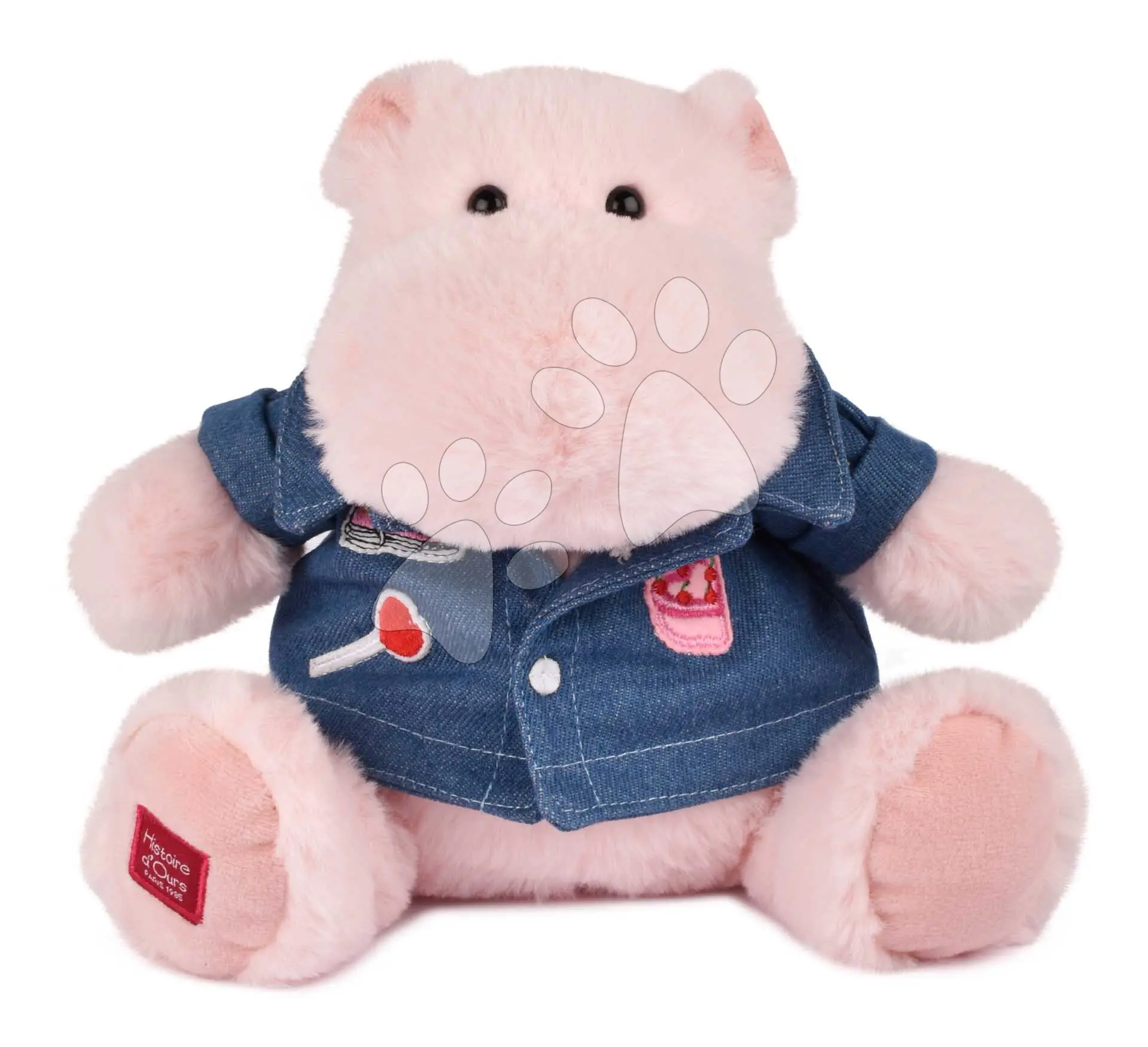 Plyšový hrošík s džínovou košilí Pink Mallow 1989 Hippo Histoire d’ Ours růžový 20 cm od 0 měsíců