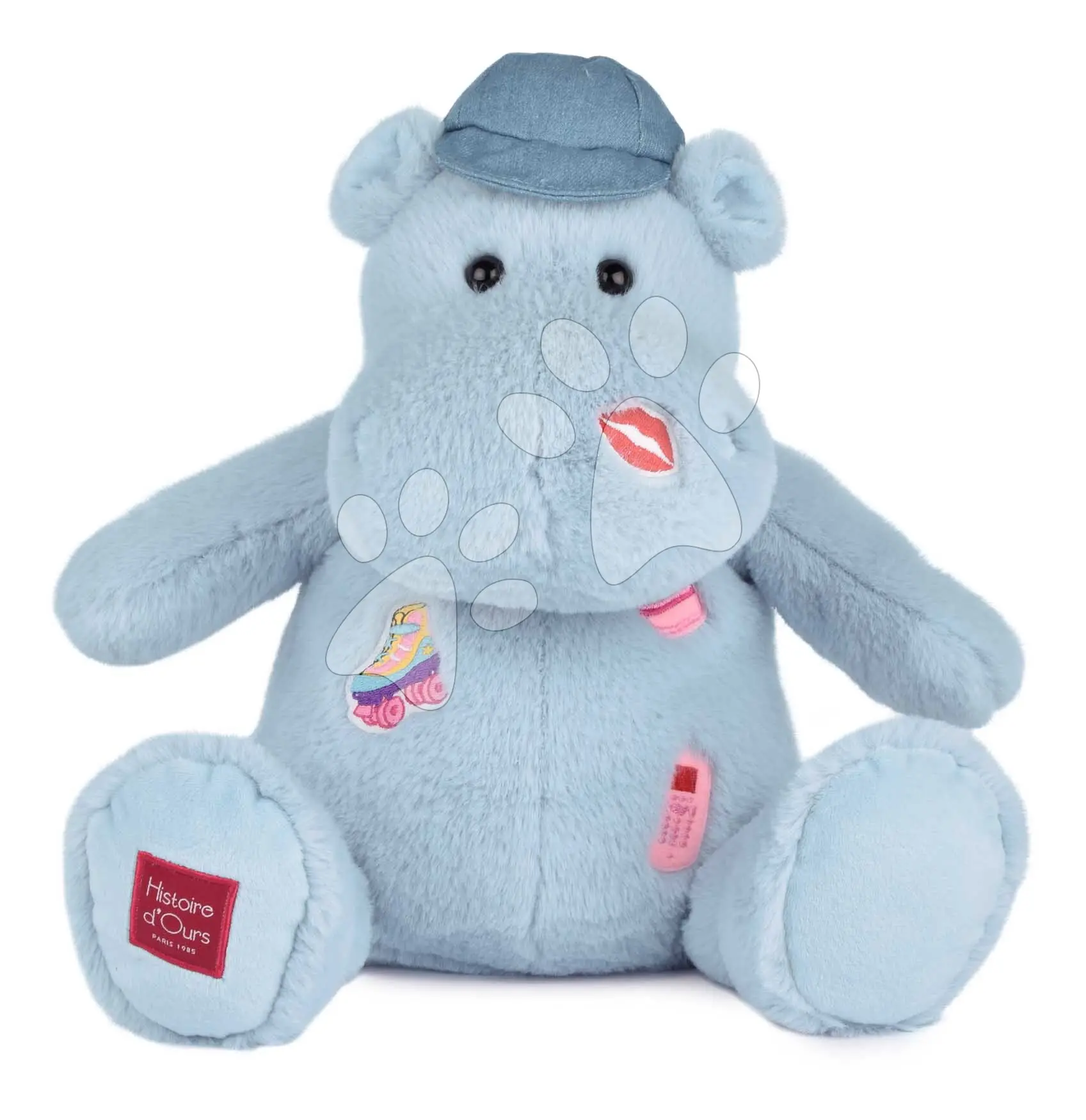 Plyšový hrošík s kšiltovkou Cali Dreamin' Hippo Histoire d’ Ours modrý 38 cm od 0 měsíců