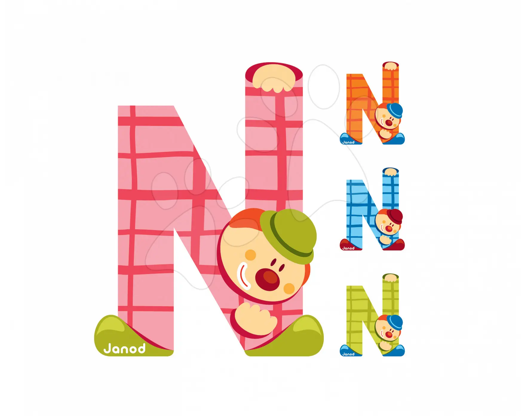 Janod dřevěné písmeno Clown Letter N 04555 modré zelené oranžové růžové