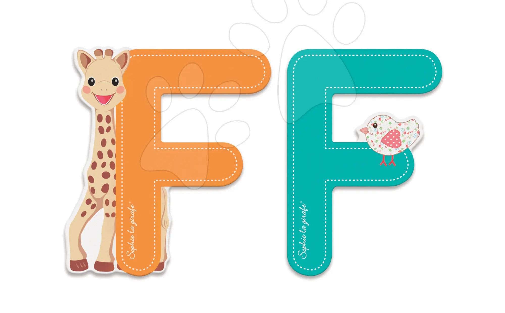 Janod dřevěné písmeno F Sophie The Giraffe 09550 oranžové tyrkysové