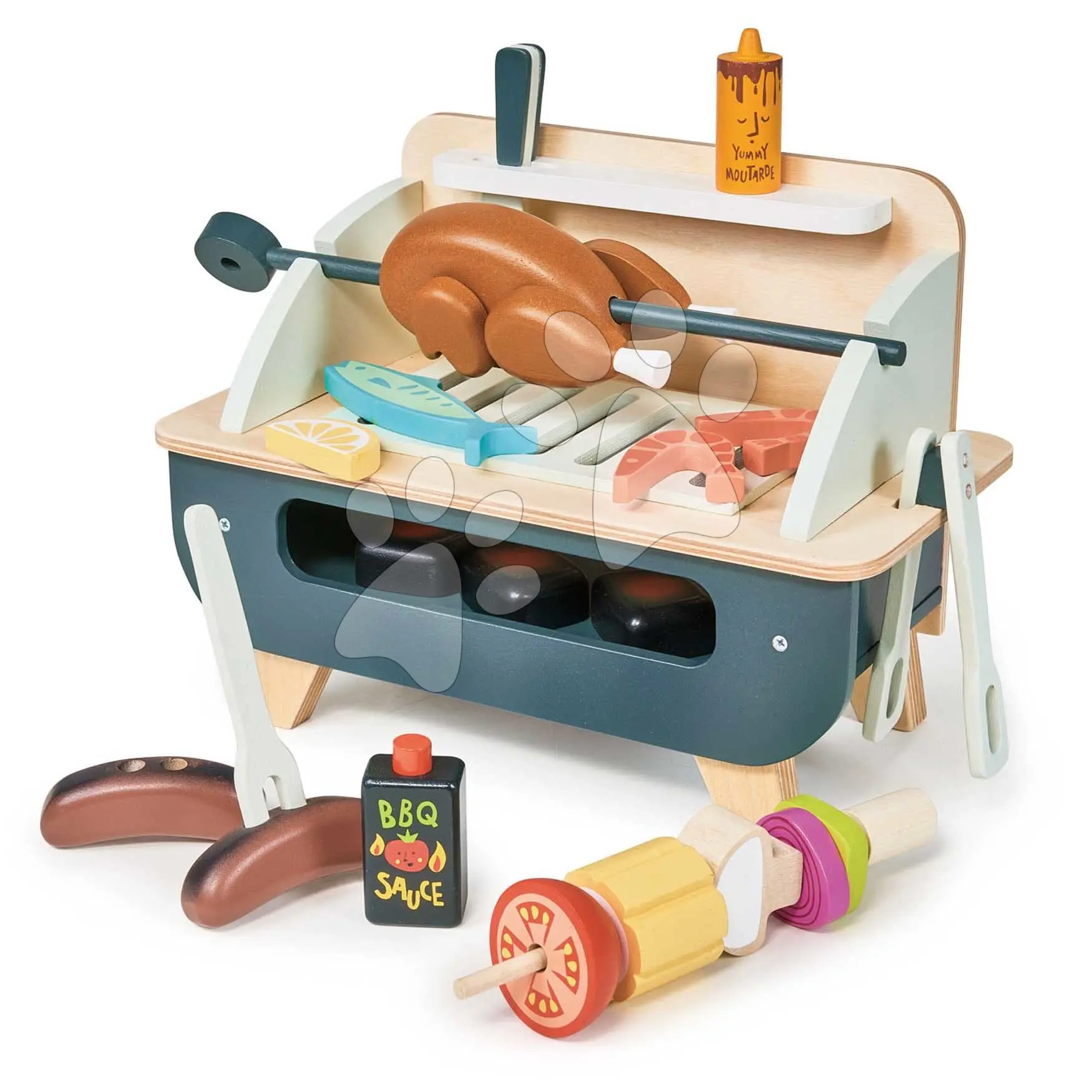 Dřevěný gril Barbeque Play set Tender Leaf Toys s kuřátkem na grilování a zeleninou