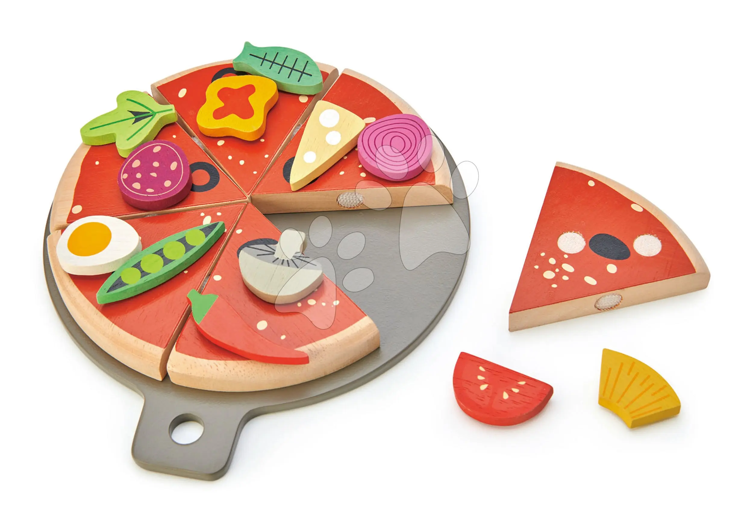 Dřevěná Pizza Party Tender Leaf Toys se 6 křupavými díly a 12 potravinami