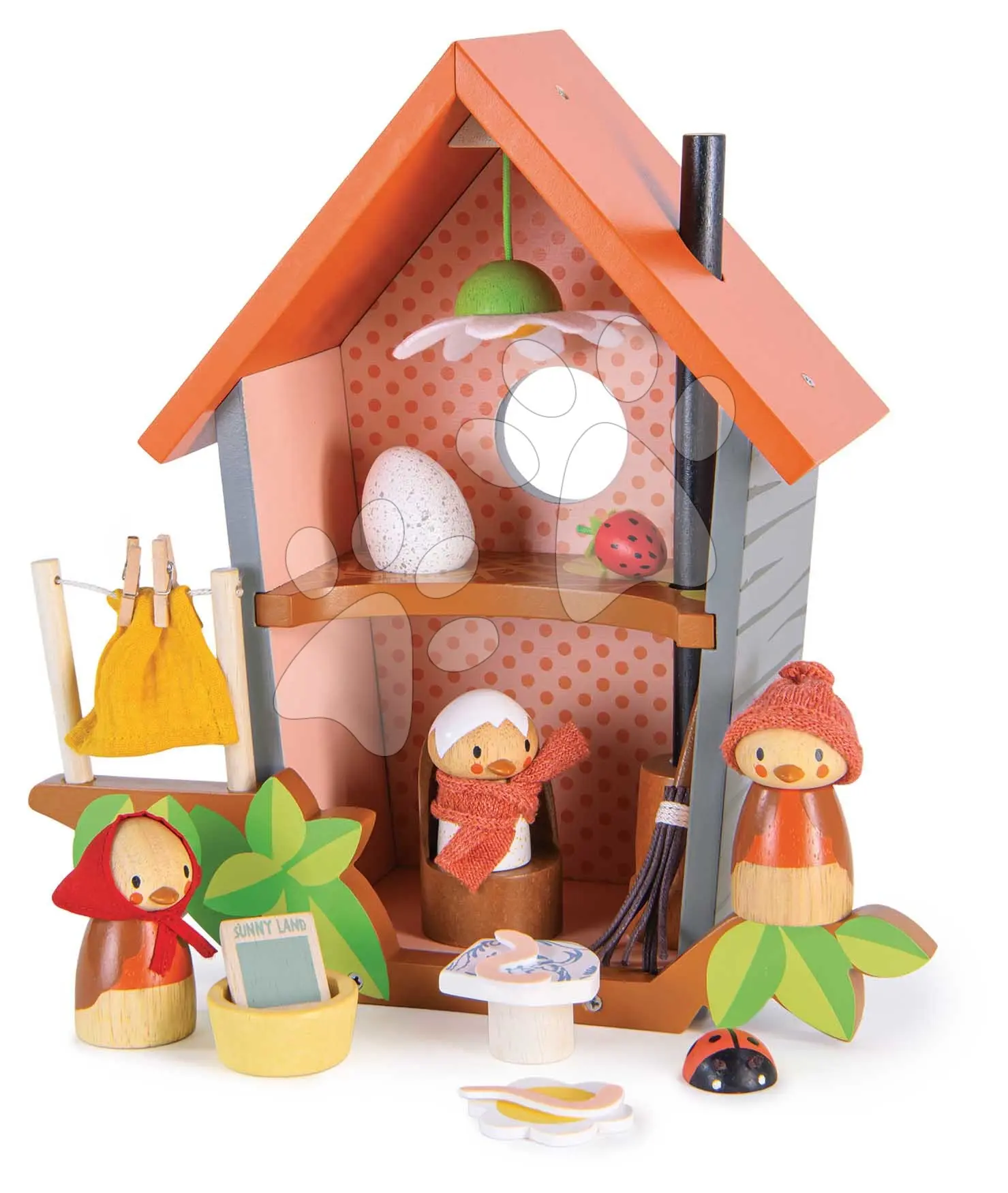 Dřevěné hnízdo Robin’s Nest Box Tender Leaf Toys s figurkami ptáčků a vajíčkem