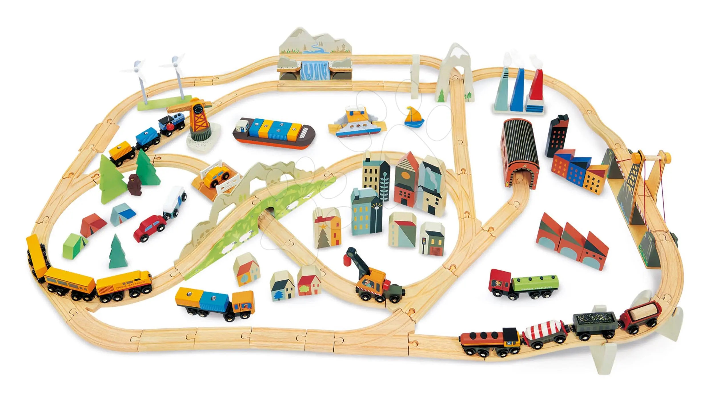 Velká dřevěná vláčkodráha Tender Leaf Mountain View Train Set uni