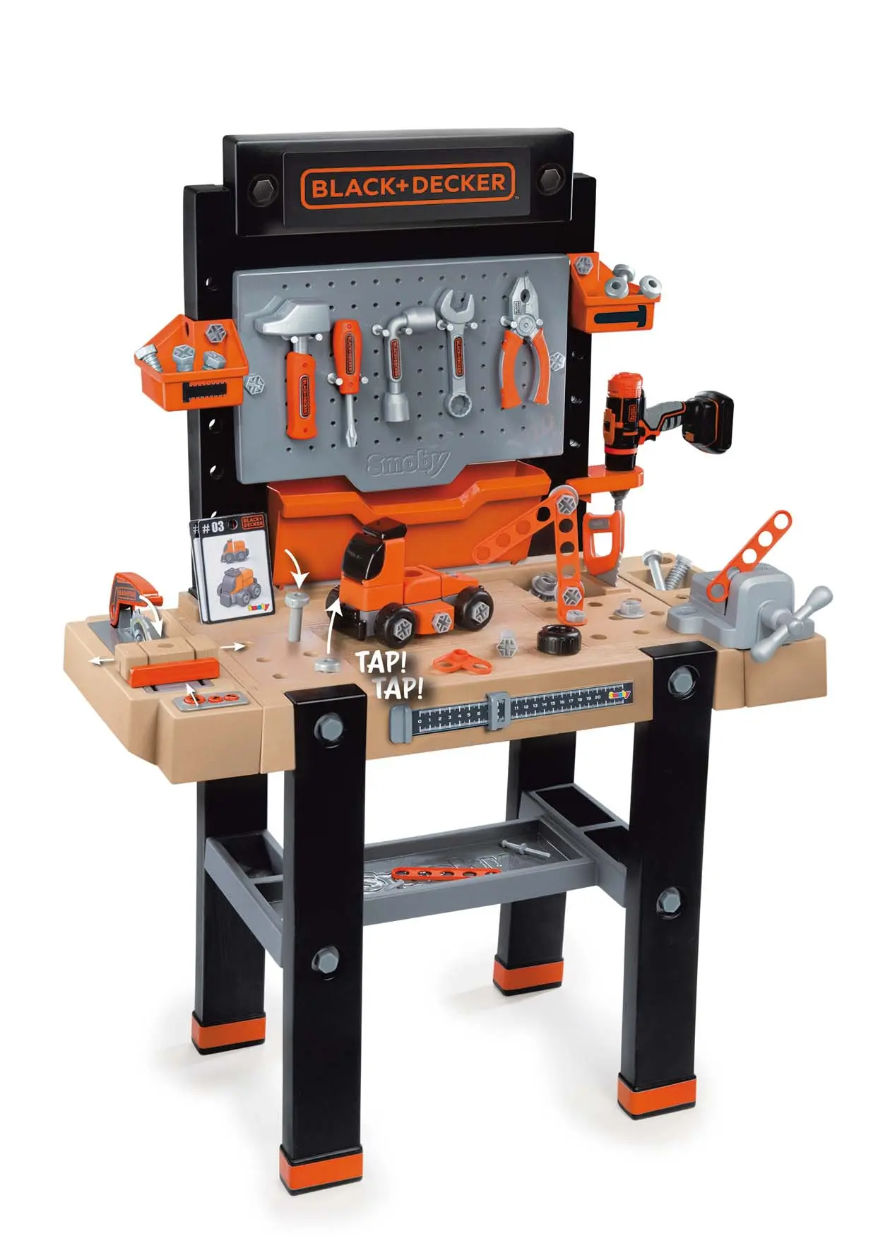 Pracovní dílna elektronická Bricolo Ultimate Workbench Black&Decker Smoby s mechanickou vrtačkou s 95 doplňky 103 cm