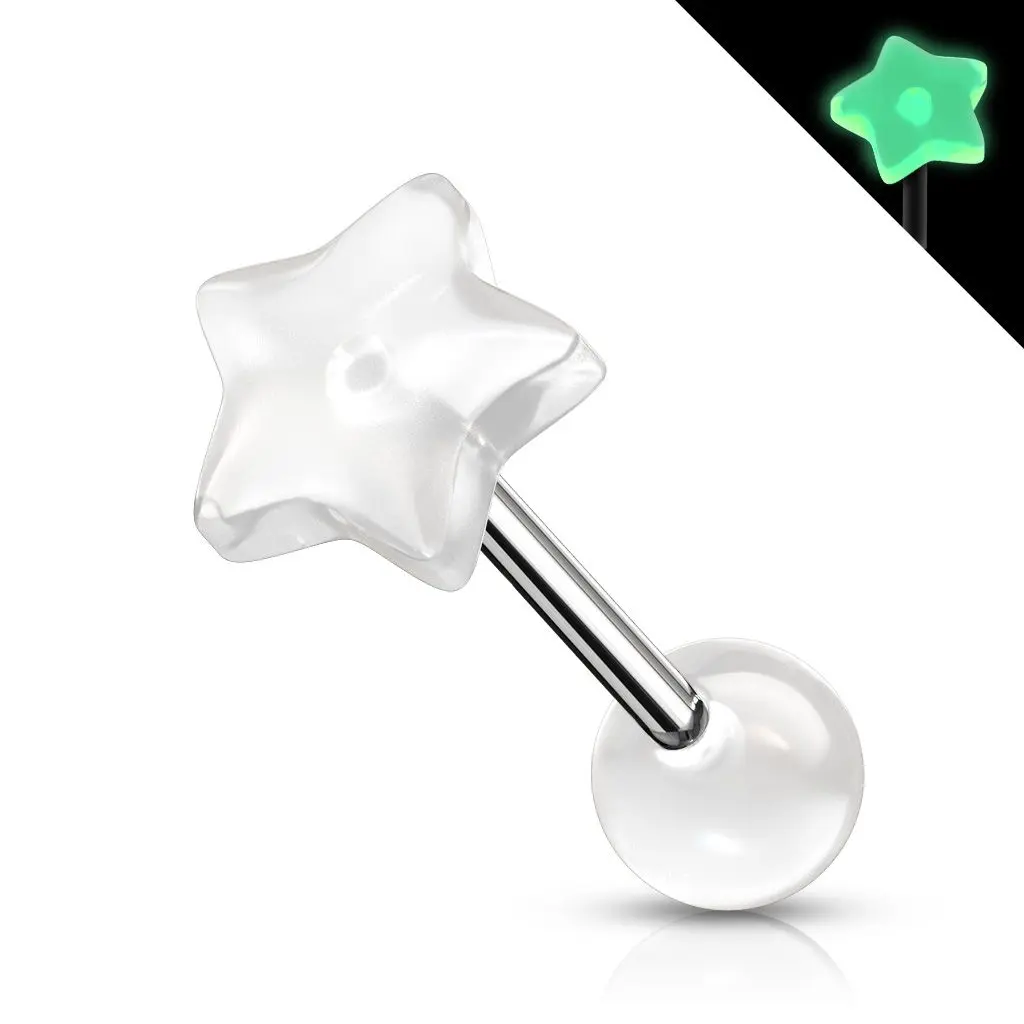Svítící piercing do jazyku - hvězdička