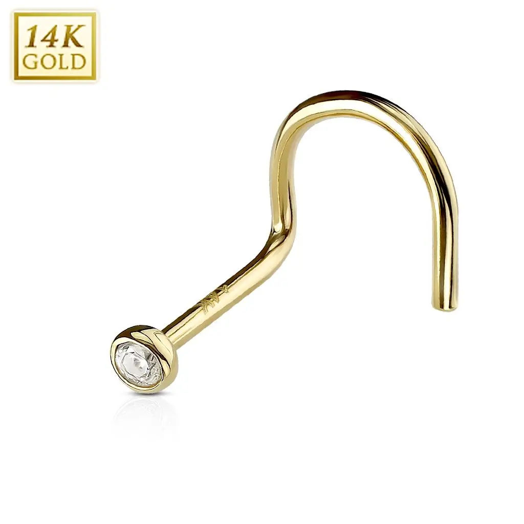 Zlatý piercing do nosu 2 mm zirkon, Au 585/1000 - ZL01176-YG