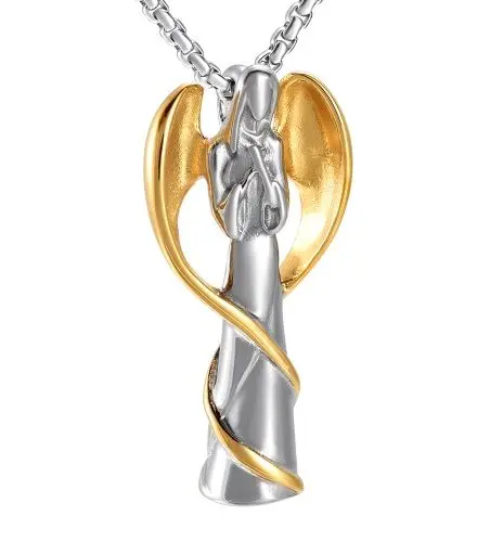 Náhrdelník - pamětní přívěsek, pietní přívěsek, přívěsek na popel anděl ocelový gold